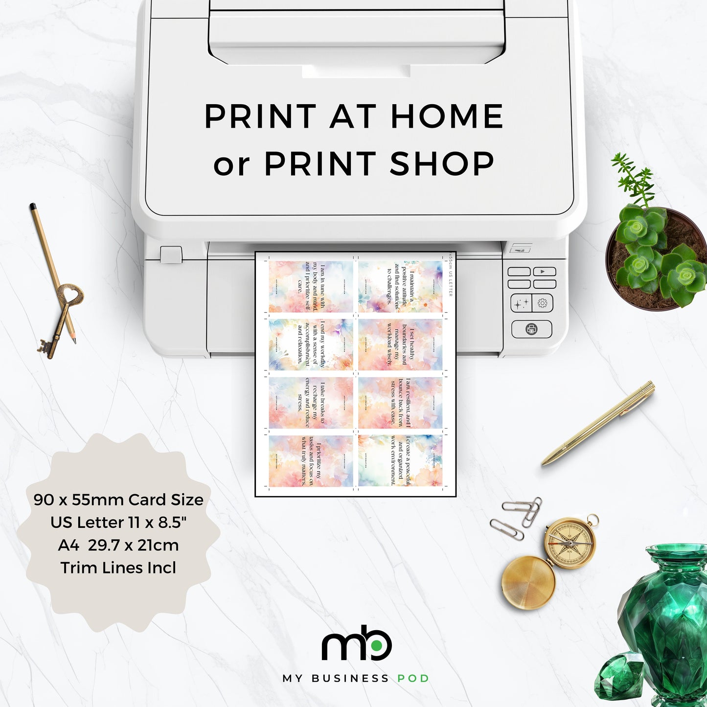 Printing Template 90 x 55mm Print and Cut Canva Multi Page Template 90x55mm Blank Card Layout Frame Affirmation Manifestation US Letter A4