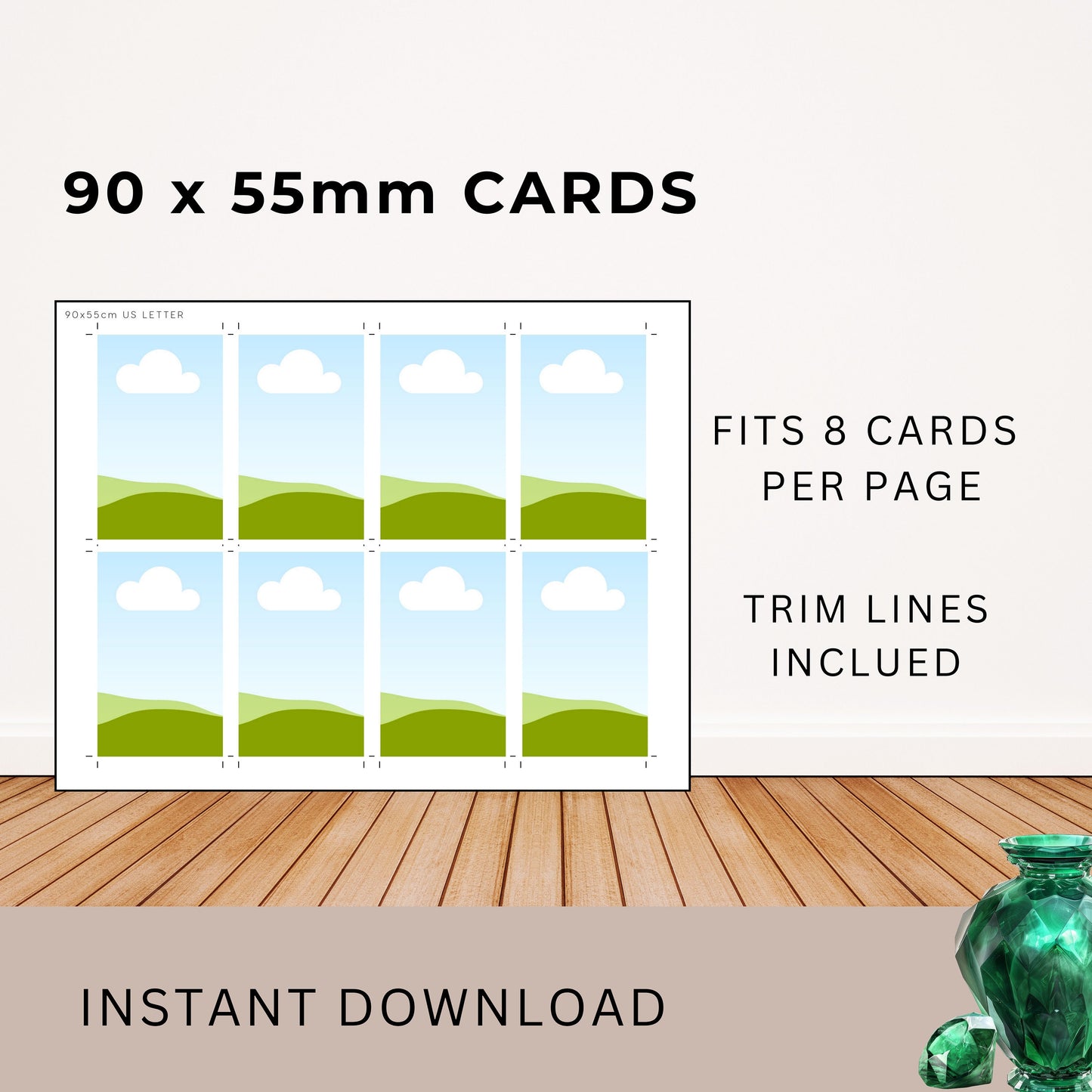 Printing Template 90 x 55mm Print and Cut Canva Multi Page Template 90x55mm Blank Card Layout Frame Affirmation Manifestation US Letter A4