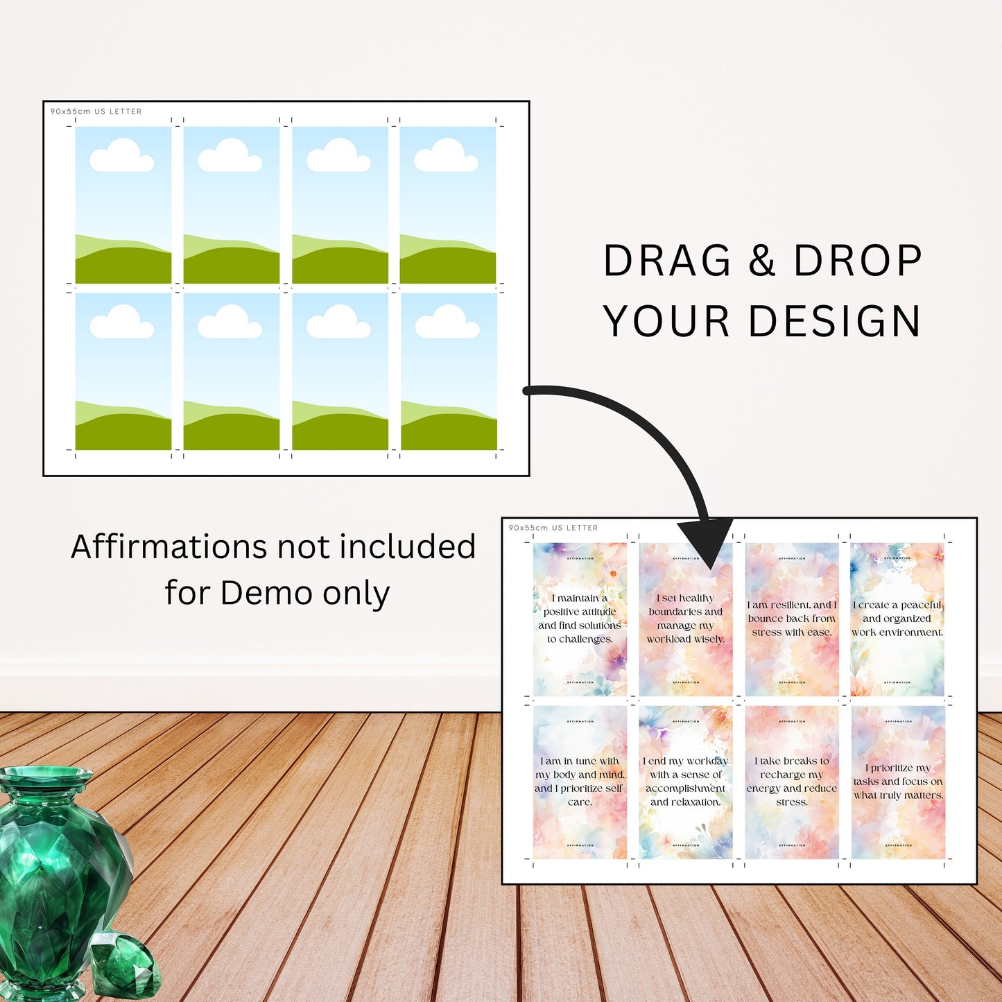 Printing Template 90 x 55mm Print and Cut Canva Multi Page Template 90x55mm Blank Card Layout Frame Affirmation Manifestation US Letter A4