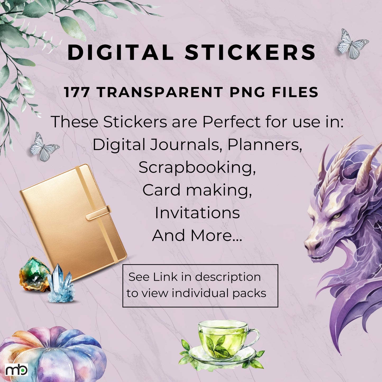 Spiritual Essence Digital Stickers, Crystals, Angel Wings, Dream Catcher, Buddha, Bell, Moon, Sun, Doves Wolf, Celestial, Cosmic, Mind, Body