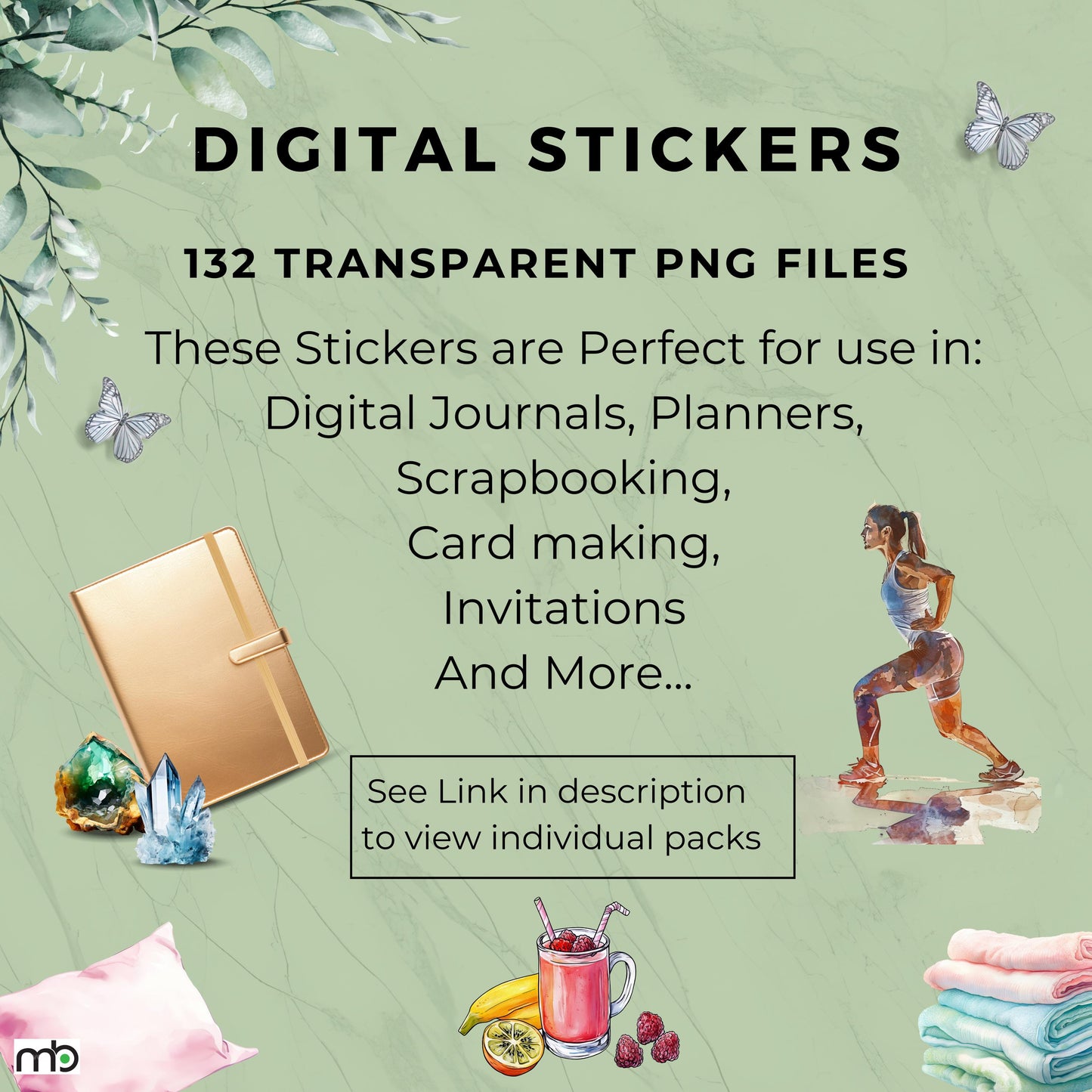 Wellness Trio digital stickers, workout, health vibes, spa day, fitness motivation, self-care, food, gym, yoga mat, water bottle, project