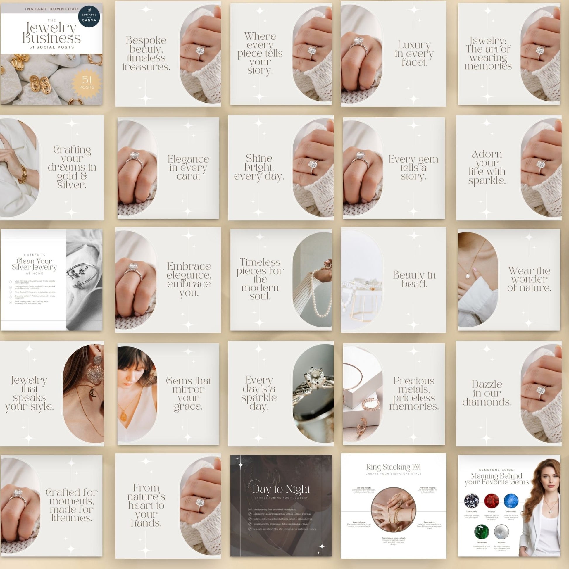 Social Media Templates for Jewelry Business, Social Media Templates for Jewellery Business, Jewelry Themed Canva Templates, Canva Templates