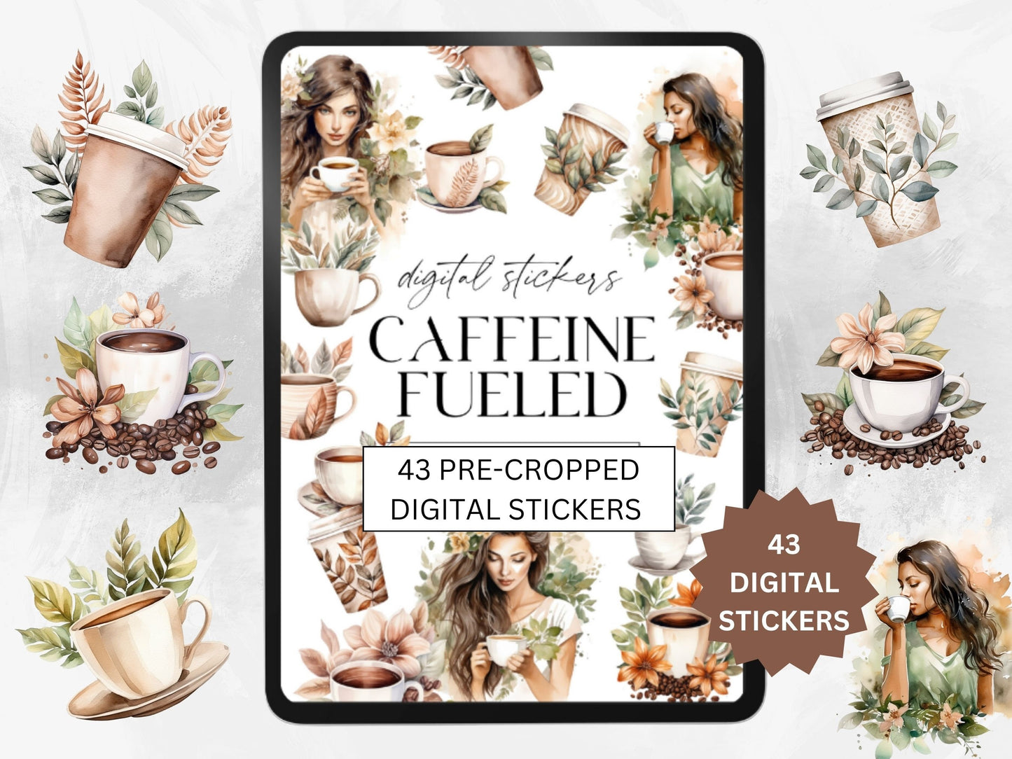 Digital Sticker Bundle, Coffee Stickers. Workout Stickers, Content Creator Stickers, Lifestyle stickers, Goodnotes Stickers, iPad Stickers