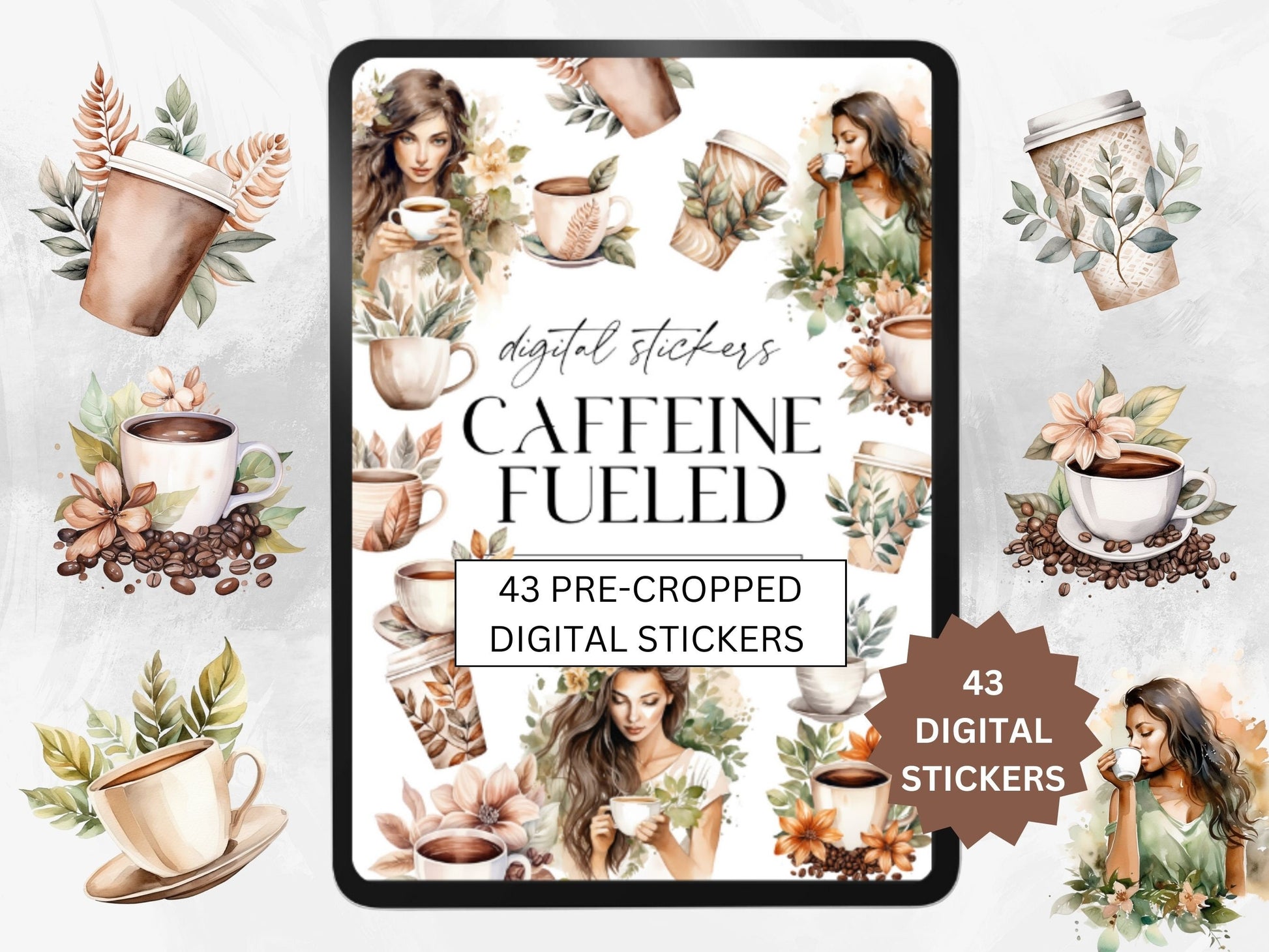 Digital Sticker Bundle, Coffee Stickers. Workout Stickers, Content Creator Stickers, Lifestyle stickers, Goodnotes Stickers, iPad Stickers