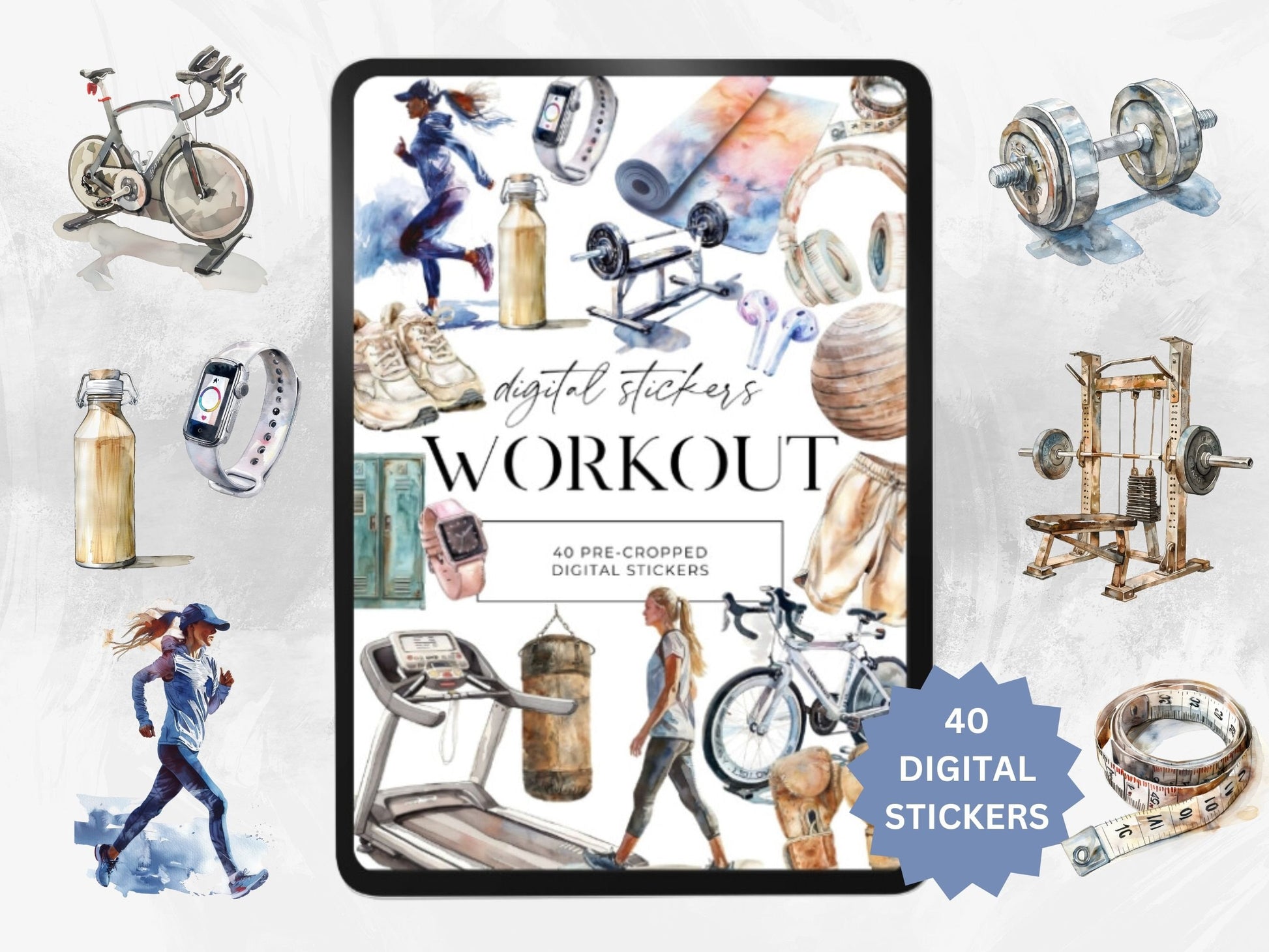 Digital Sticker Bundle, Coffee Stickers. Workout Stickers, Content Creator Stickers, Lifestyle stickers, Goodnotes Stickers, iPad Stickers