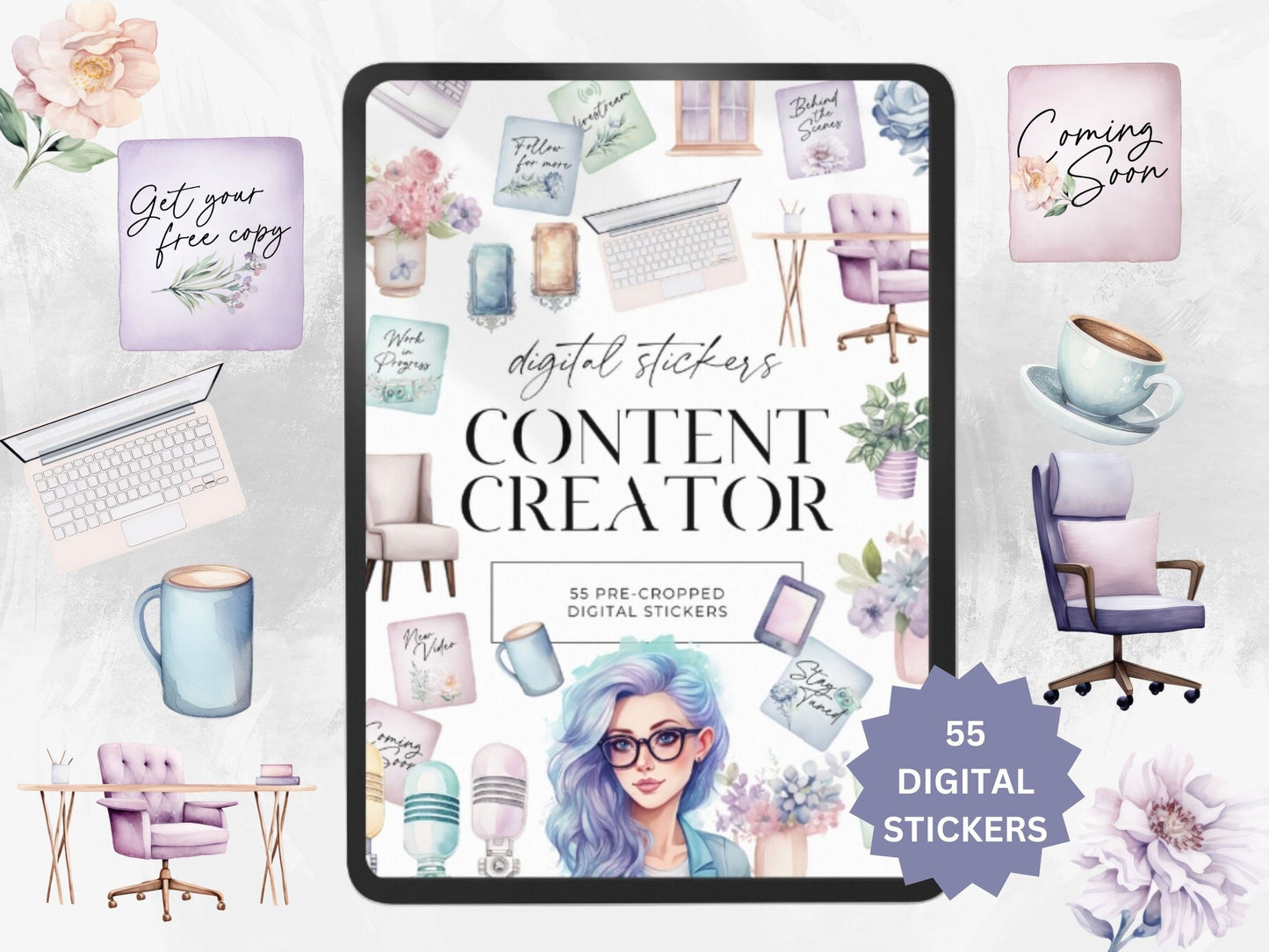 Digital Sticker Bundle, Coffee Stickers. Workout Stickers, Content Creator Stickers, Lifestyle stickers, Goodnotes Stickers, iPad Stickers