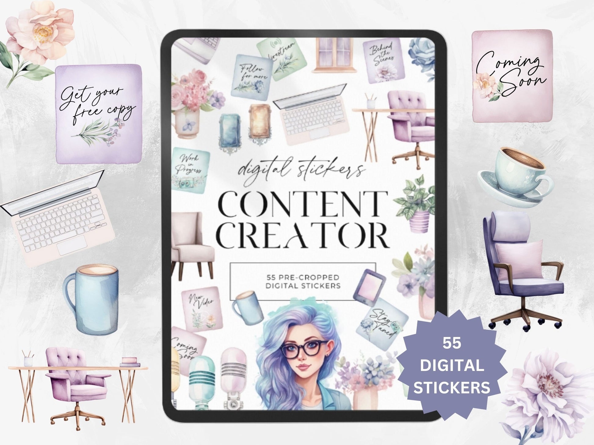 Digital Sticker Bundle, Coffee Stickers. Workout Stickers, Content Creator Stickers, Lifestyle stickers, Goodnotes Stickers, iPad Stickers