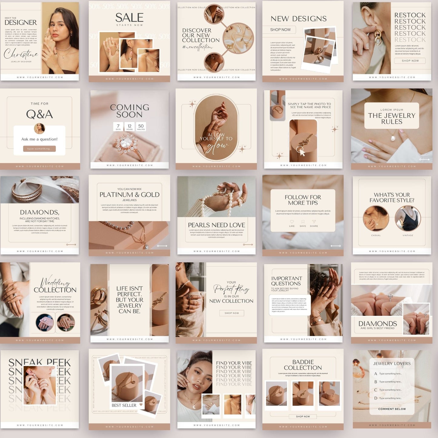 Instagram Post Templates Jewelry Business, Jewellary Instagram Post Template, Jewelry Social Media Posts, Jewelry business templates canva