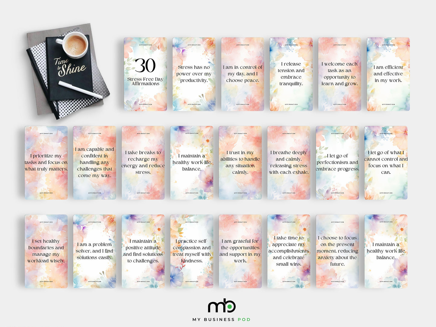 Stress Free Day Affirmations Stress Relief Cards Destress Positive mindset Self care Motivational Mindfulness tools Daily Affirmation deck