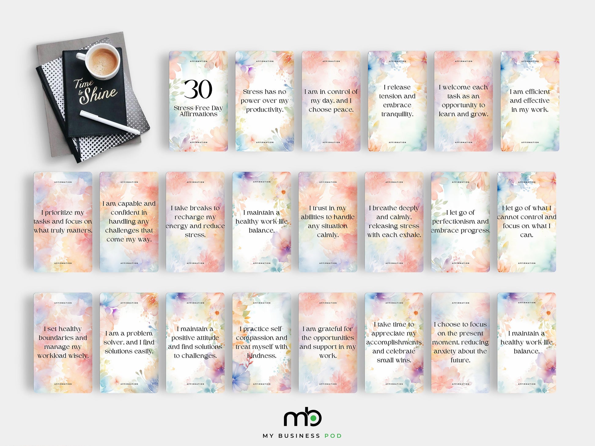Stress Free Day Affirmations Stress Relief Cards Destress Positive mindset Self care Motivational Mindfulness tools Daily Affirmation deck
