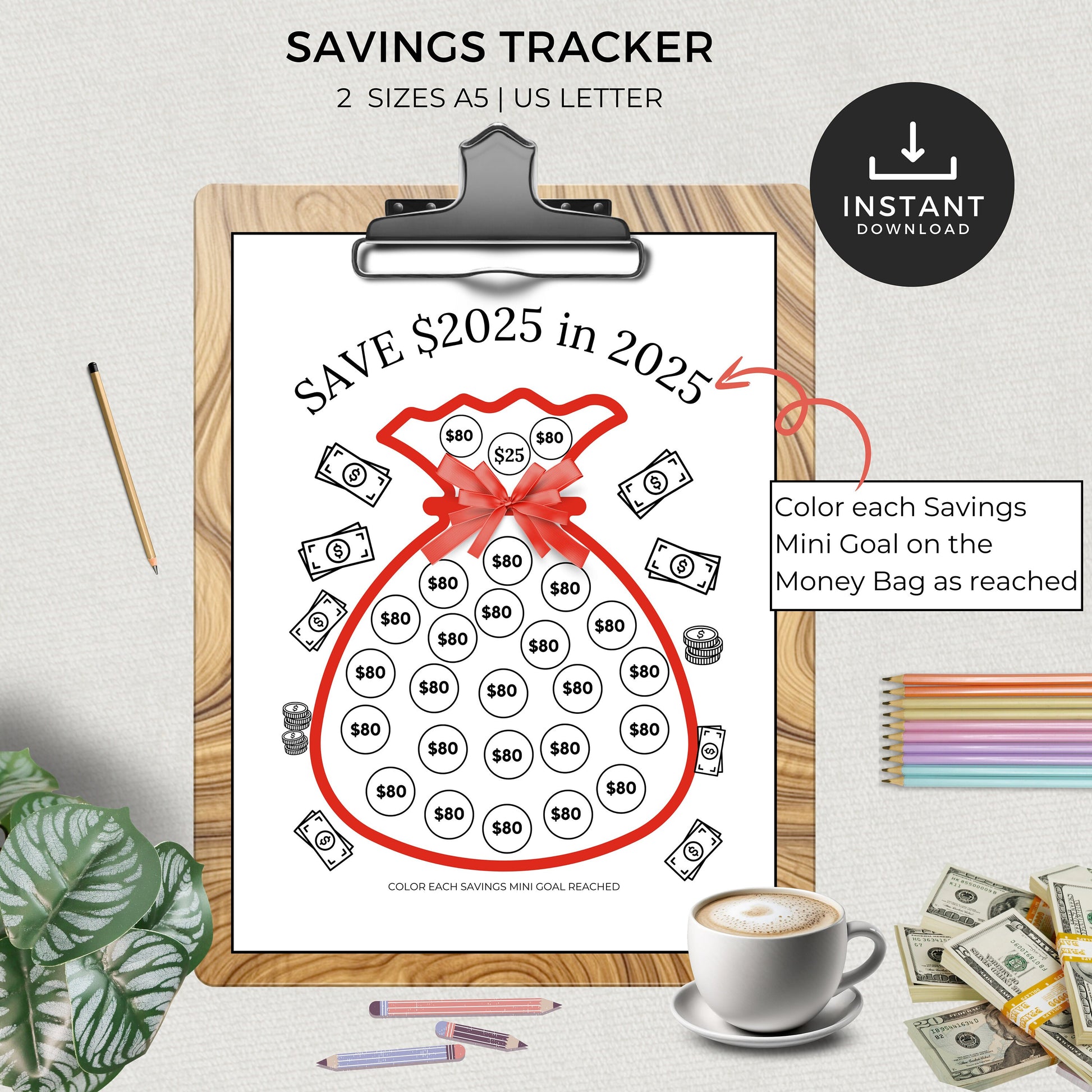 Printable Savings Tracker, Save 2025 in 2025, Financial Goals, Template, Saving Challenge Bundle, Organizer, Envelope, Goal, Money, Budget