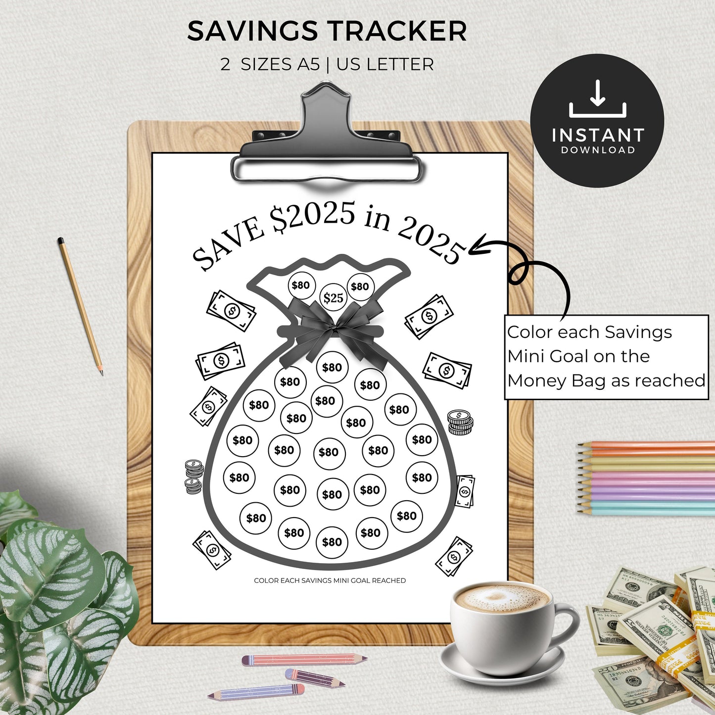 Printable Savings Tracker, Save 2025 in 2025, Financial Goals, Template, Saving Challenge Bundle, Organizer, Envelope, Goal, Money, Personal