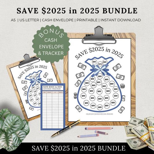 Printable Savings Tracker, Save 2025 in 2025, Financial Goals, Template, Saving Challenge Bundle, Organizer, Envelope, Goal, Money, Personal