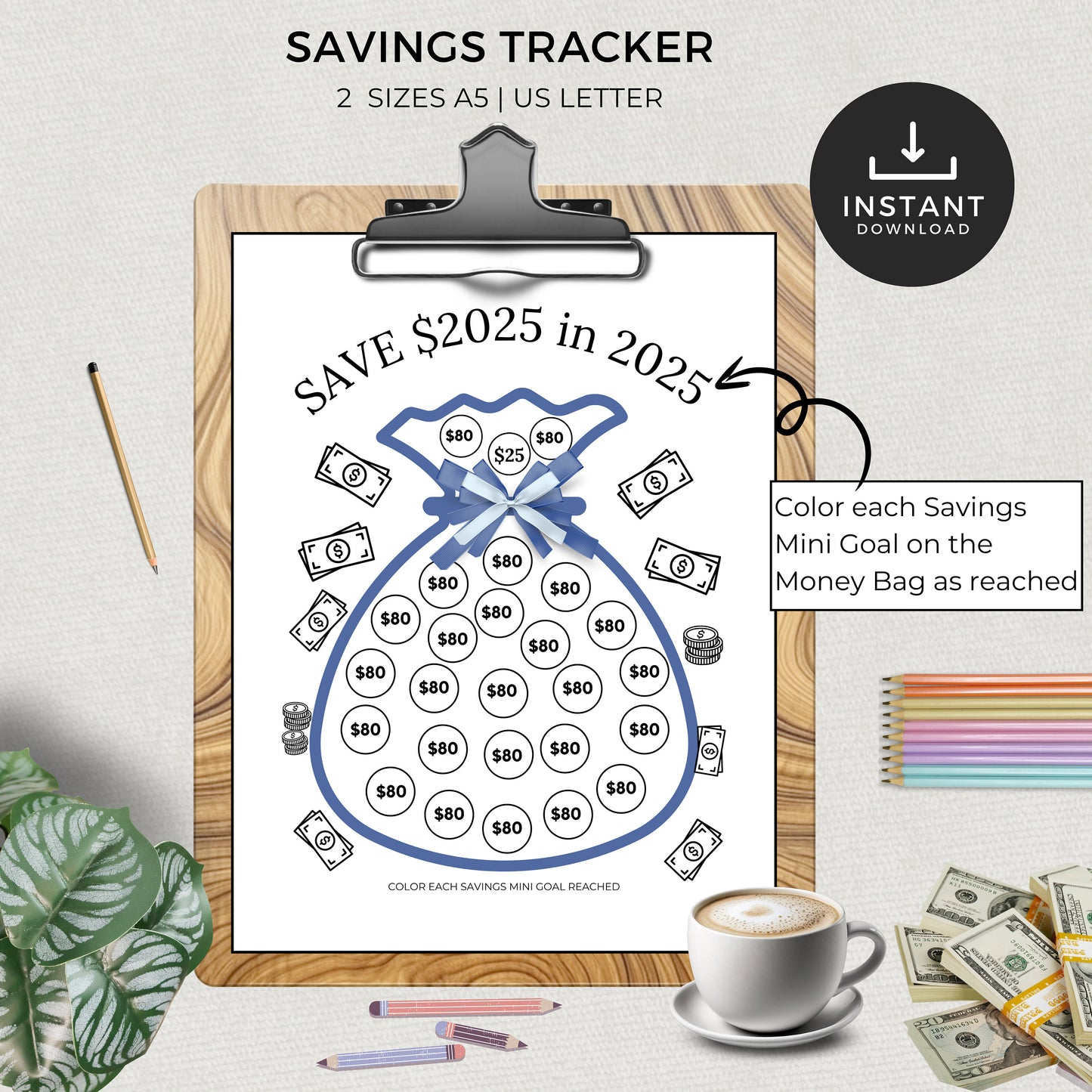 Printable Savings Tracker, Save 2025 in 2025, Financial Goals, Template, Saving Challenge Bundle, Organizer, Envelope, Goal, Money, Personal
