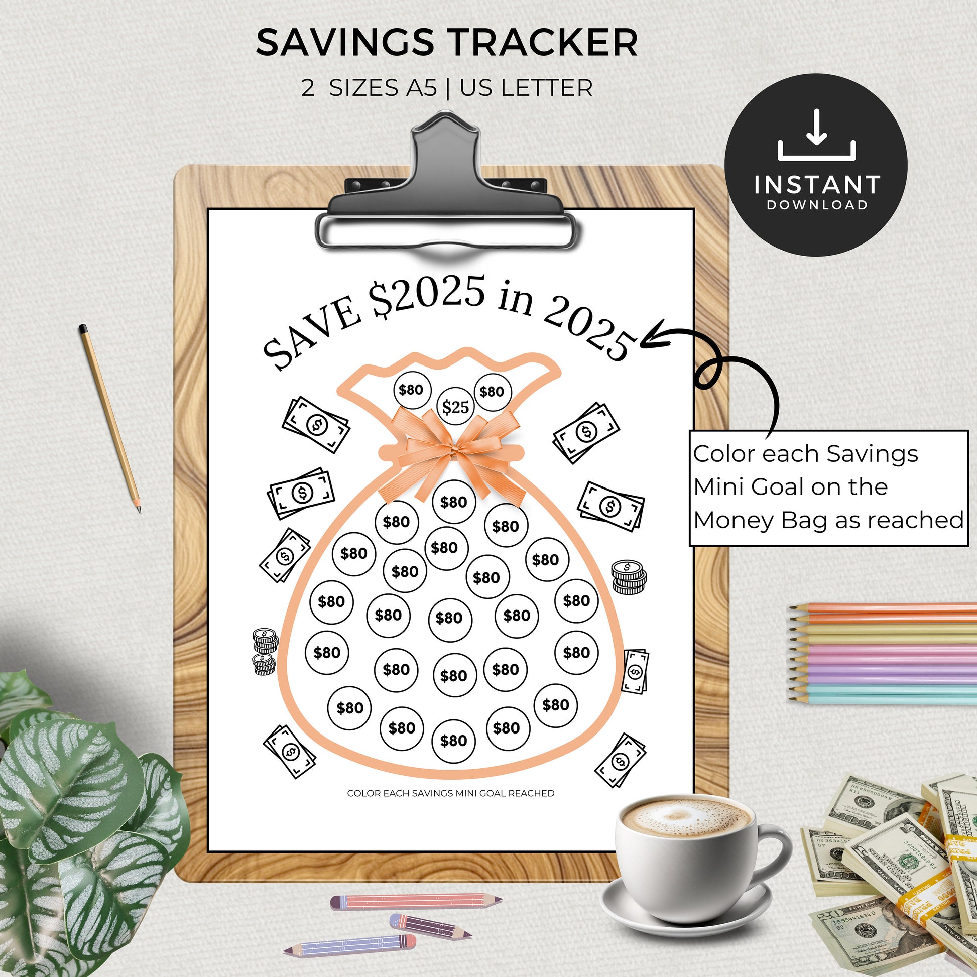 Printable Savings Tracker, Save 2025 in 2025, Financial Goals, Template, Saving Challenge Bundle, Organizer, Envelope, Goal, Money, Personal
