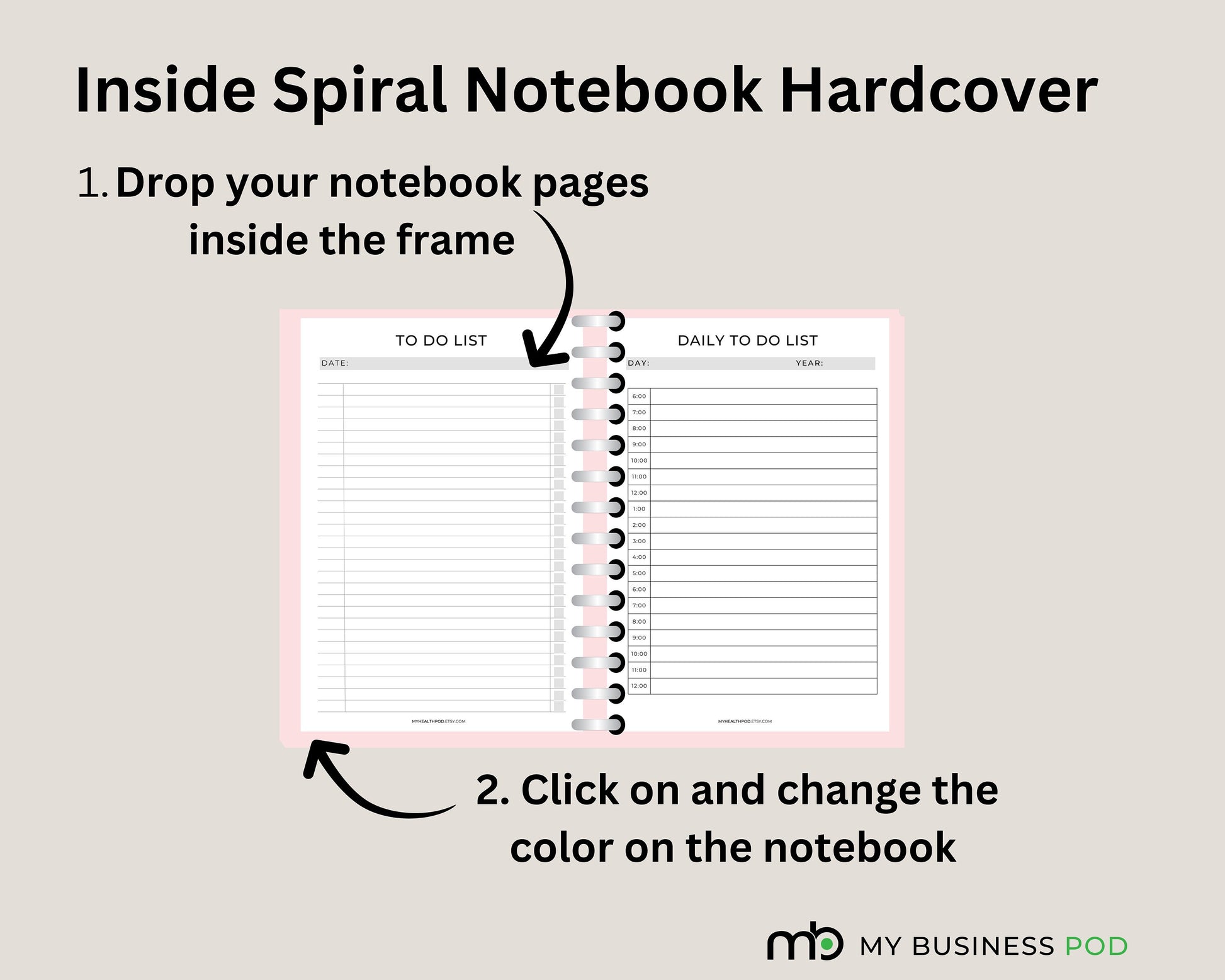 Notebook template, Spiral notebook template, Hardcover notebook template, Softcover notebook template, Open pages notebook, course notebook