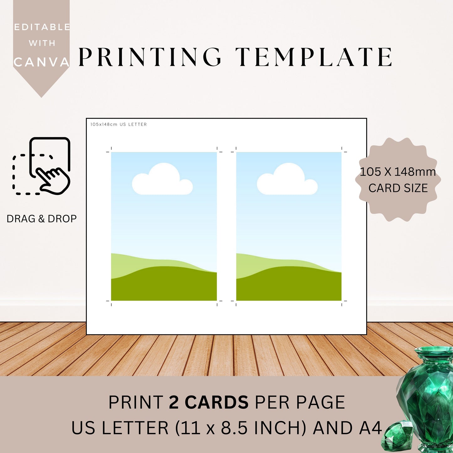 Printing Template 105 x 148mm Print and Cut Canva Multi Page Template 105x148mm Blank Card Layout Frame Affirmation Milestone US Letter A4