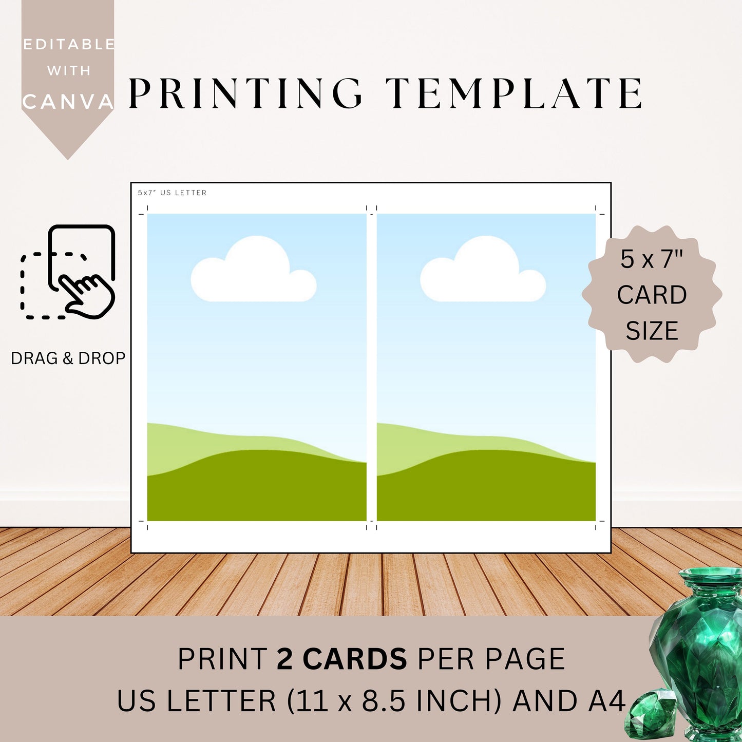 Printing Template 5 x 7 inch Print and Cut Canva Multi Page Template 5x7" Blank Card Layout Frame Affirmation Manifestation US Letter A4