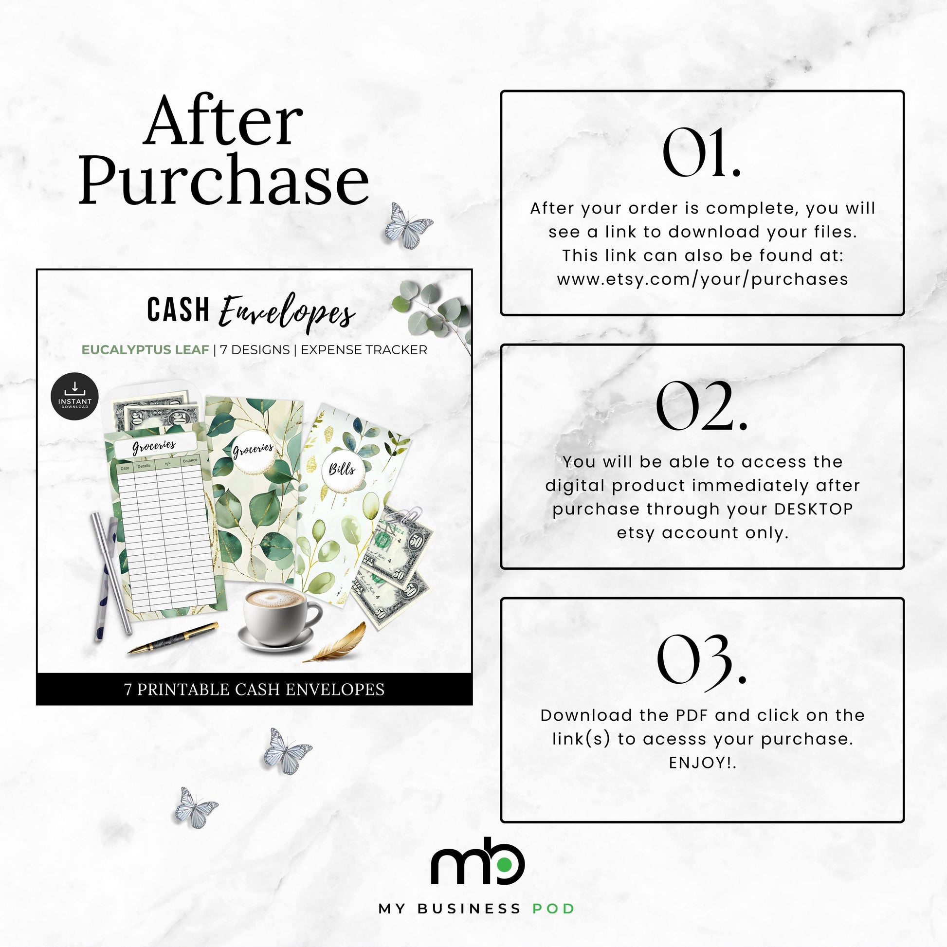 Cash Envelopes Eucalyptus Leaf, Budgeting, Money, Saving, Printable PDF, Tracker, Tracking, Expense, Organizer, Finance, tools, management