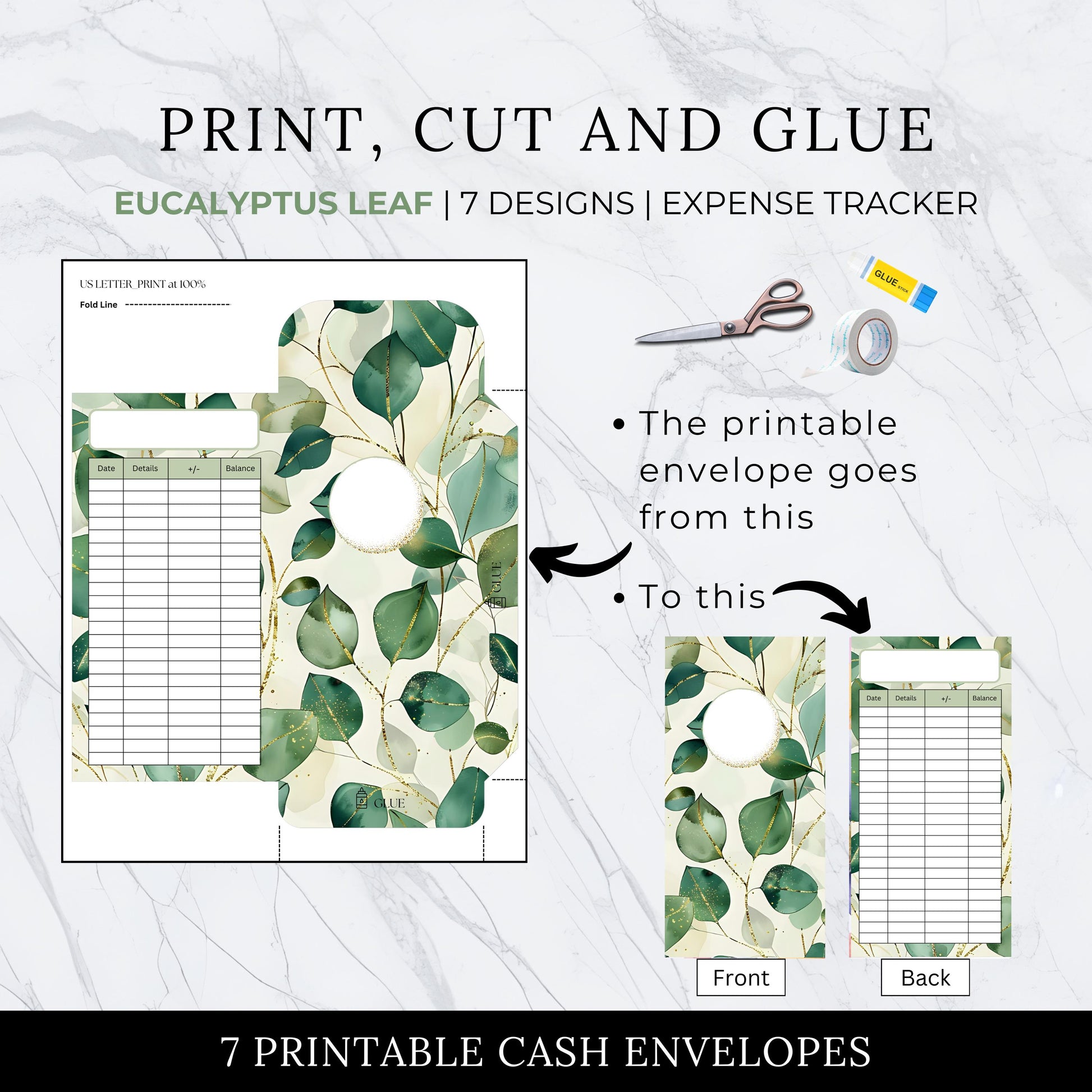 Cash Envelopes Eucalyptus Leaf, Budgeting, Money, Saving, Printable PDF, Tracker, Tracking, Expense, Organizer, Finance, tools, management