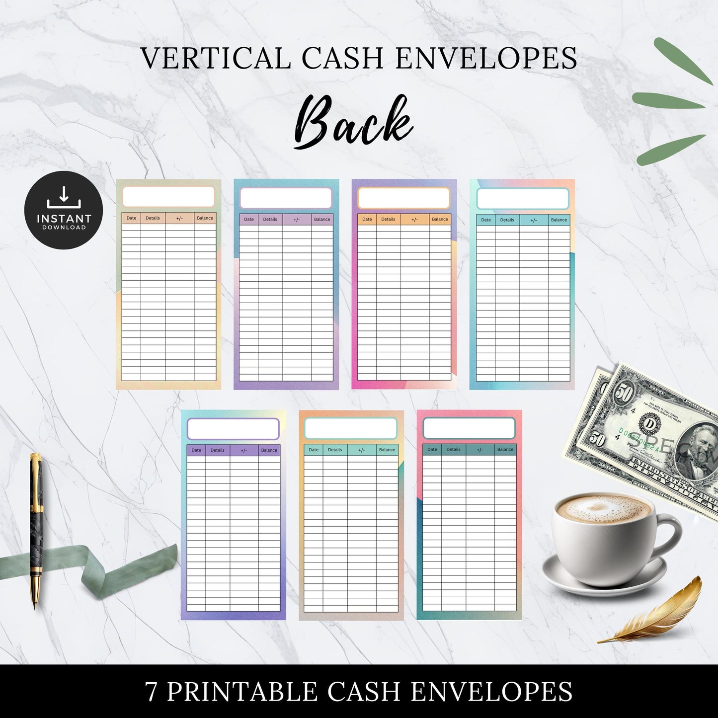 Cash Envelopes Rainbow, Budgeting, Money, Saving, Printable PDF, Tracker, Tracking, Expense, Organizer, Finance, tools, management, Multi