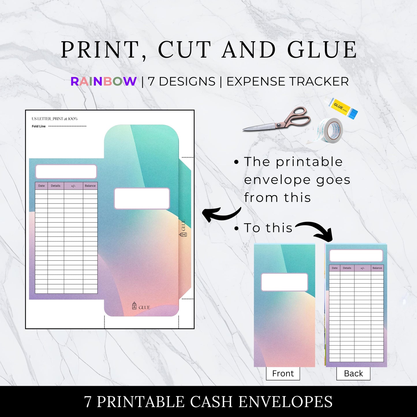 Cash Envelopes Rainbow, Budgeting, Money, Saving, Printable PDF, Tracker, Tracking, Expense, Organizer, Finance, tools, management, Multi
