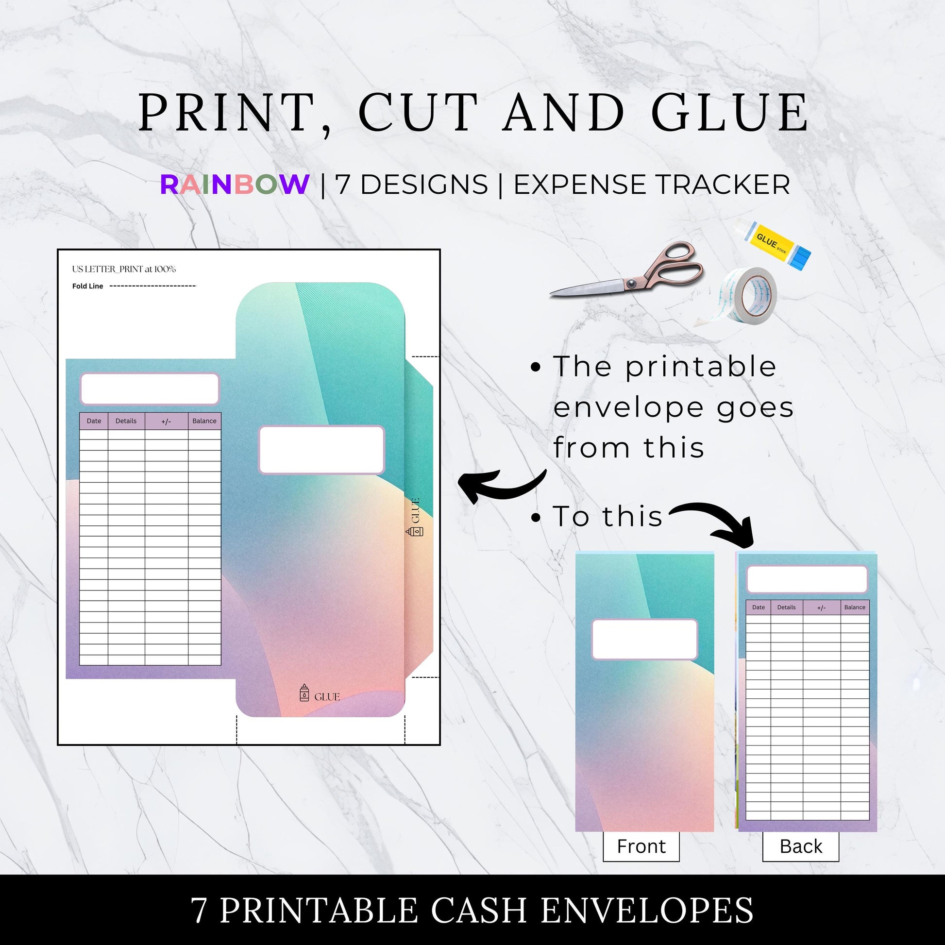 Cash Envelopes Rainbow, Budgeting, Money, Saving, Printable PDF, Tracker, Tracking, Expense, Organizer, Finance, tools, management, Multi