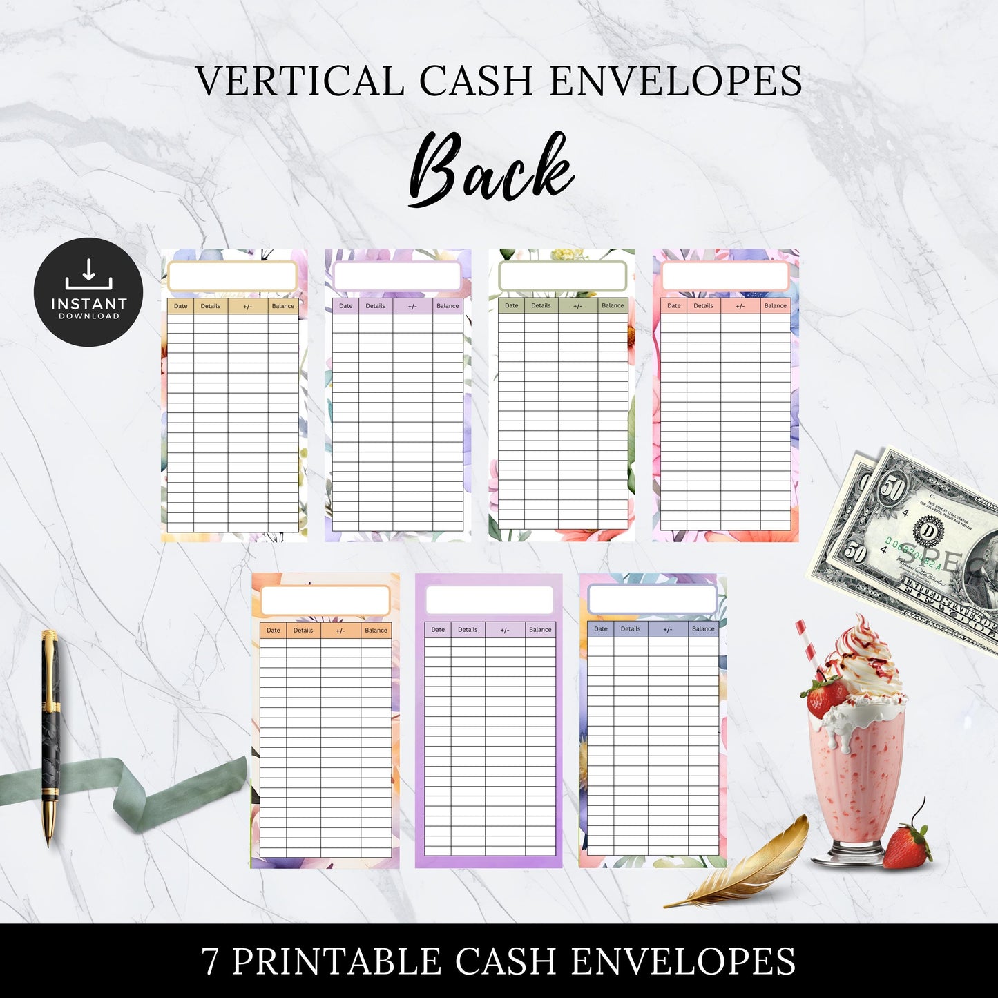 Floral Watercolor Cash Envelopes, Budgeting, Money, Saving, Printable PDF, Tracker, Tracking, Expense, Organizer, Finance, management, tools