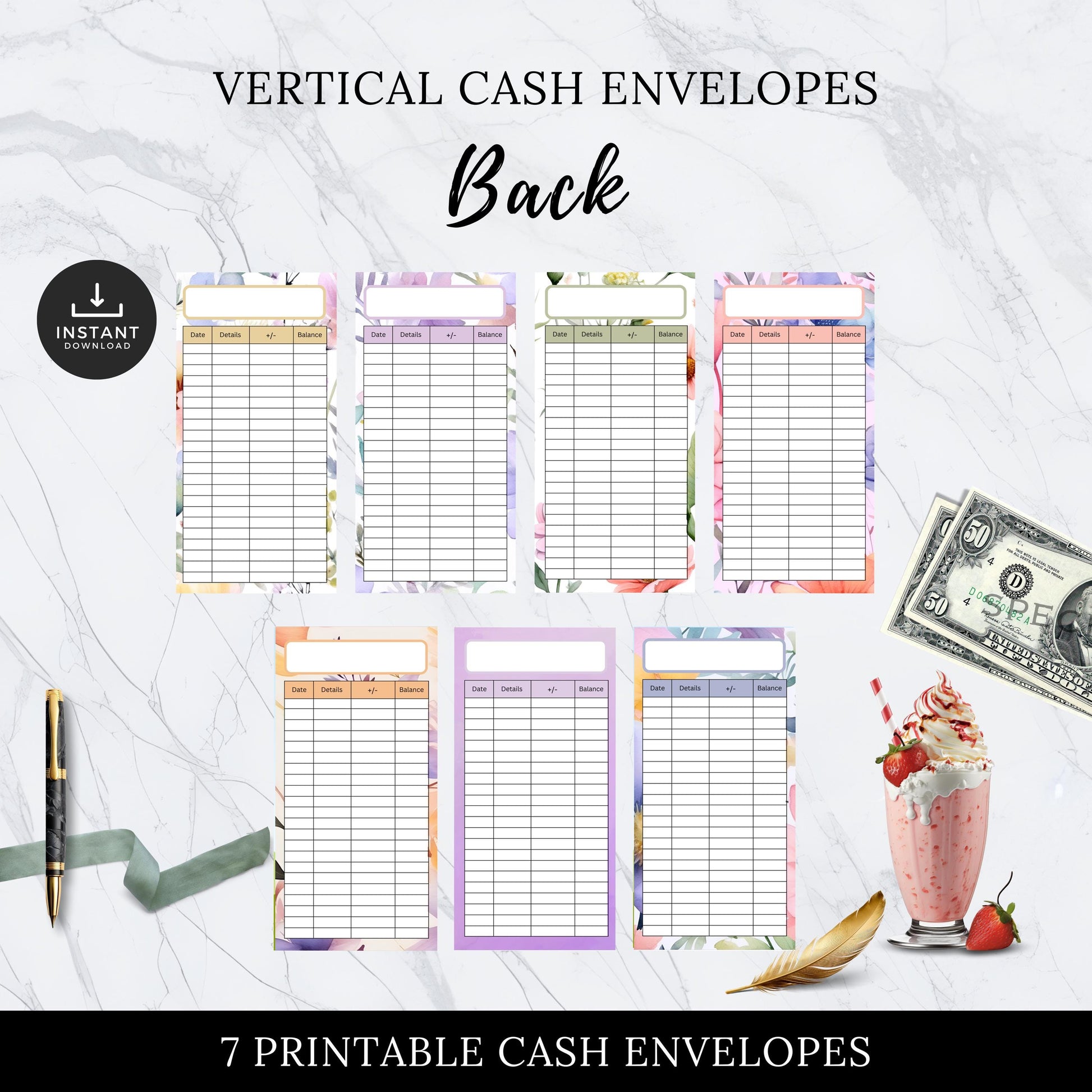 Floral Watercolor Cash Envelopes, Budgeting, Money, Saving, Printable PDF, Tracker, Tracking, Expense, Organizer, Finance, management, tools