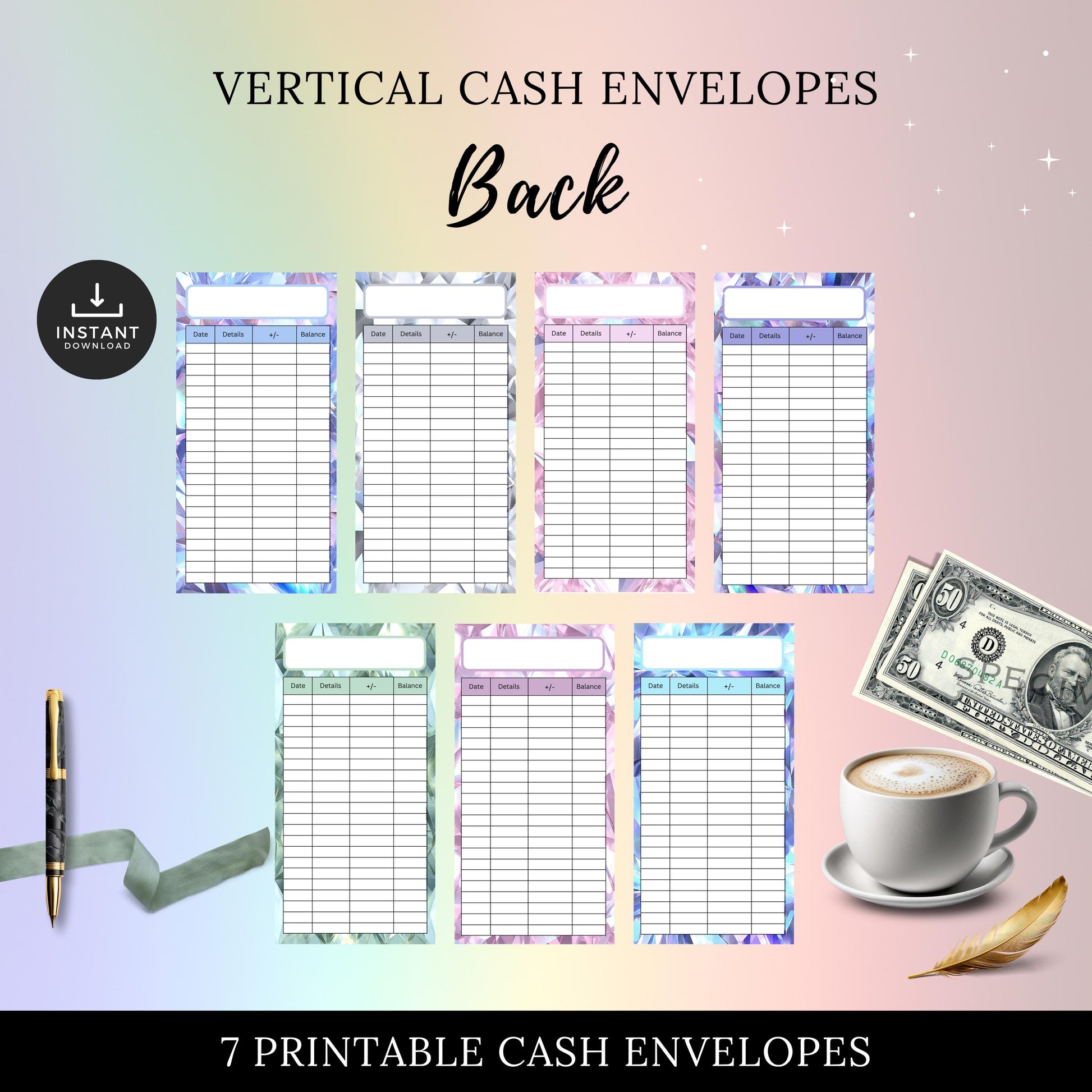 Cash Envelopes Diamond Sparkle design, Budgeting, Money, Saving, Printable PDF, Tracker, Tracking, Expense, Organizer, Finance, tools, DIY