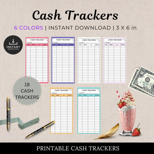 Cash Tracker, Budgeting, Money, Saving, Printable PDF, Colored Trackers, Tracking, Expense, Organizer, Finance, tools, management, DIY, Log