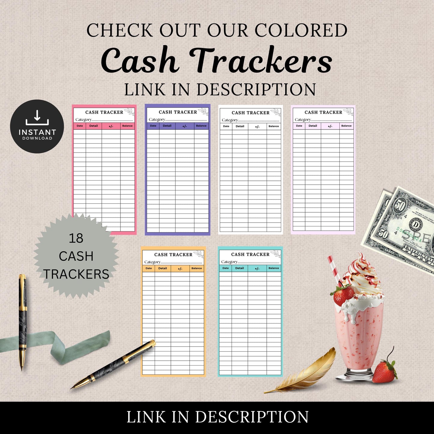 Cash Tracker, Budgeting, Money, Saving, Printable PDF, White Trackers, Tracking, Expense, Organizer, Finance, tools, management, DIY, Log