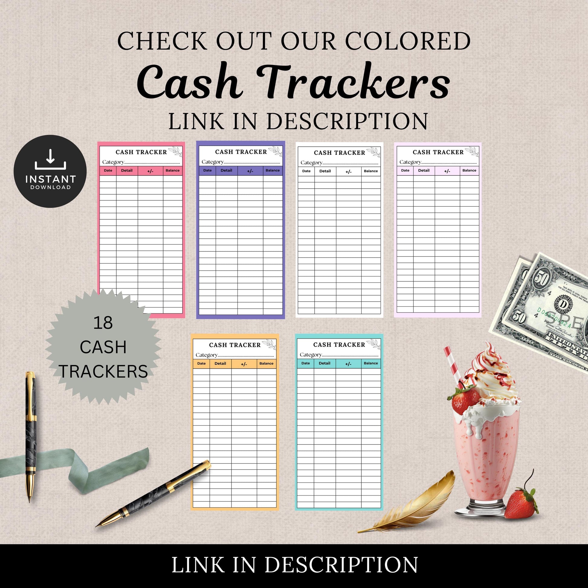 Cash Tracker, Budgeting, Money, Saving, Printable PDF, White Trackers, Tracking, Expense, Organizer, Finance, tools, management, DIY, Log