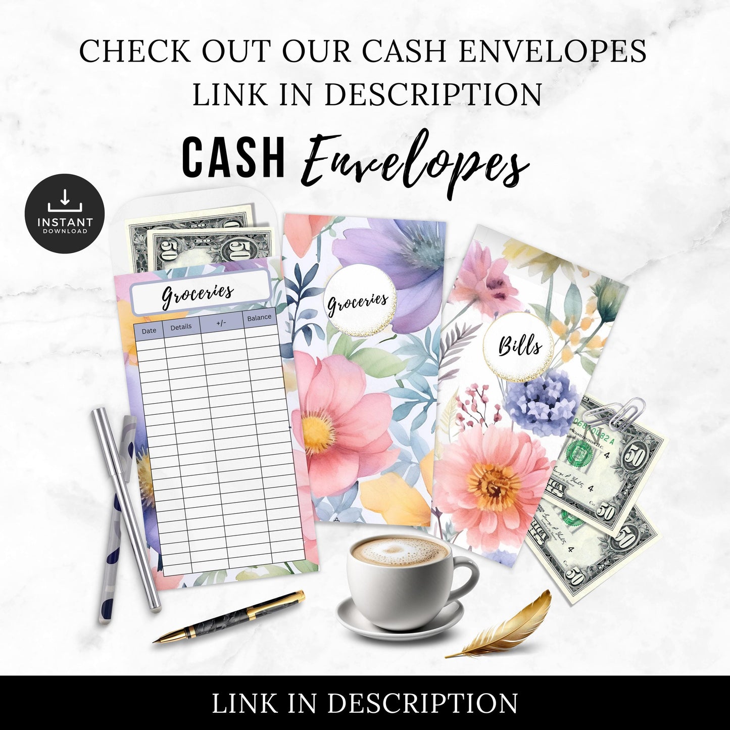 Cash Tracker, Budgeting, Money, Saving, Printable PDF, White Trackers, Tracking, Expense, Organizer, Finance, tools, management, DIY, Log