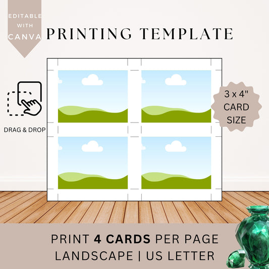 Printing Template 3 x 4 inch Print and Cut Canva Multi Page Template 3x4" Blank Card Layout Business Card Frame Affirmations Print at Home