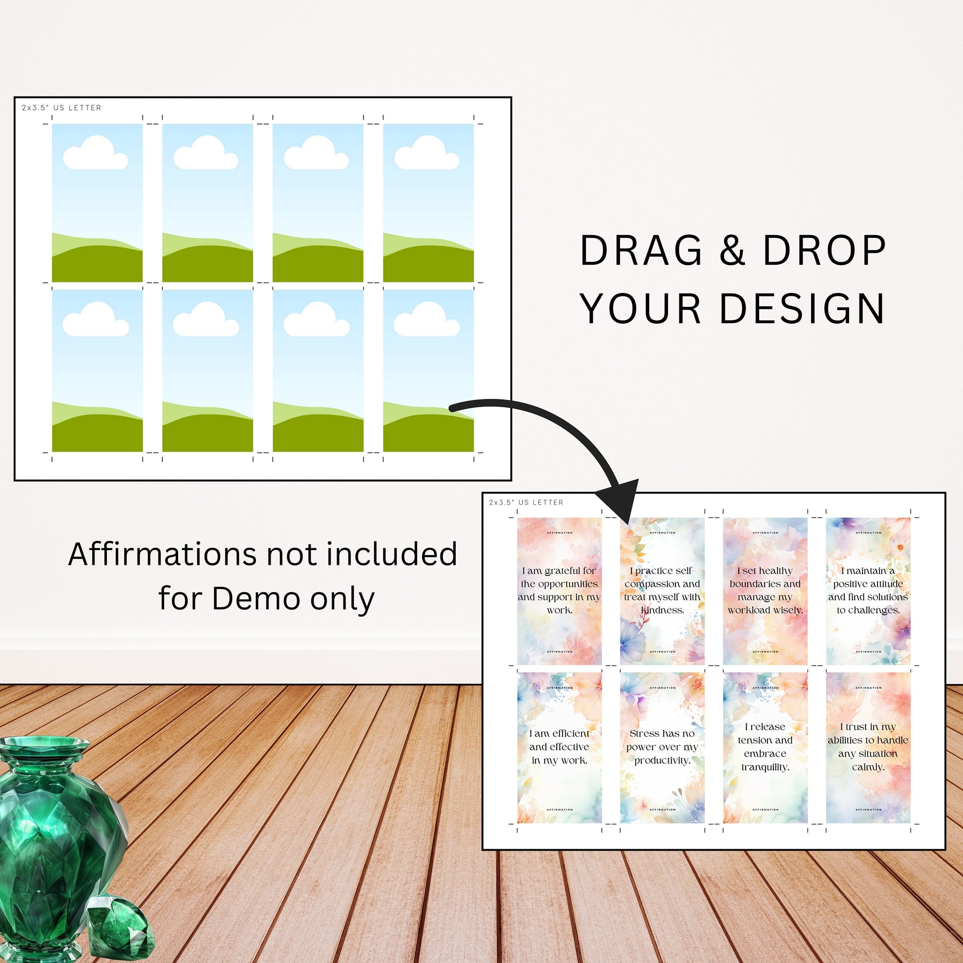 Printing Template 2 x 3.5 inch Print and Cut Canva Multi Page Template 2x3.5in Blank Card Layout Frame Affirmation Manifestation Letter A4