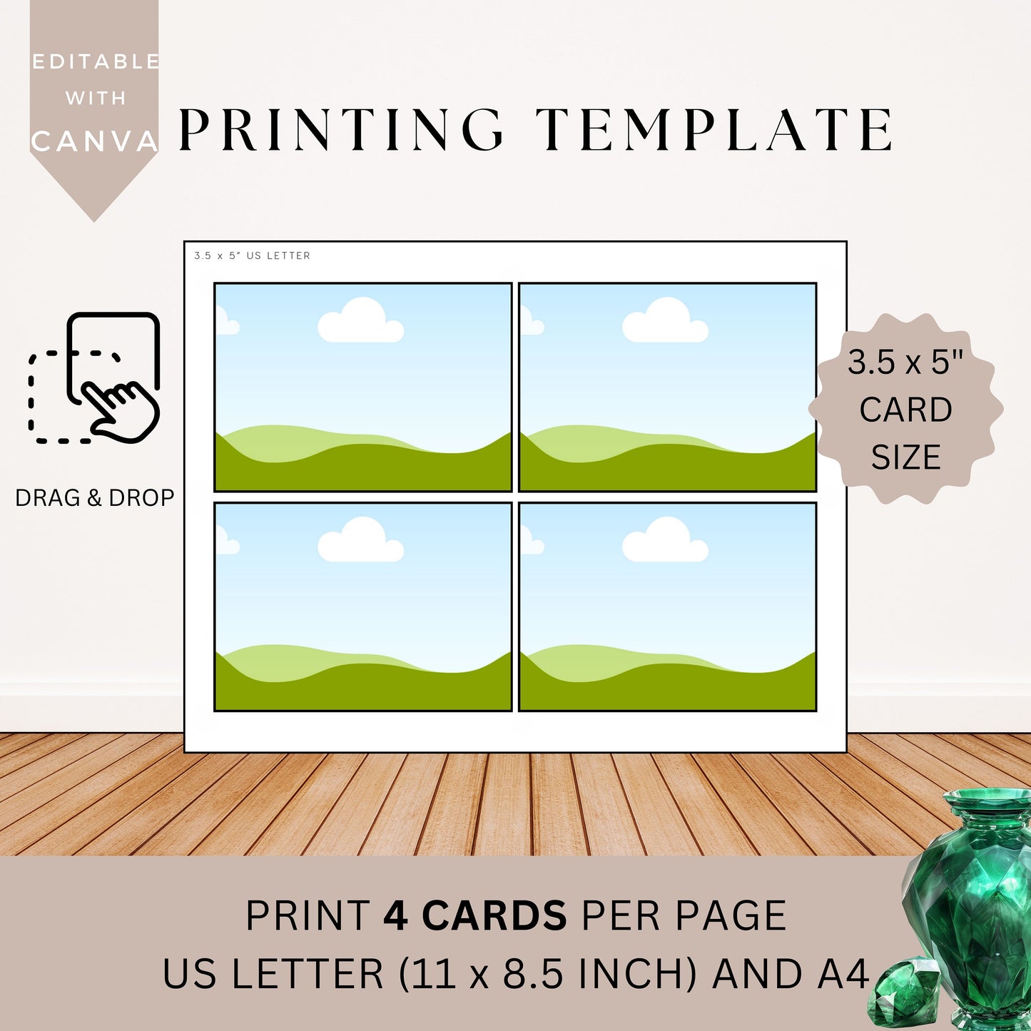 Printing Template 3.5 x 5inch Print and Cut Canva Multi Page Template 3.5x5" Blank Card Layout Frame Affirmation Manifestation US Letter A4