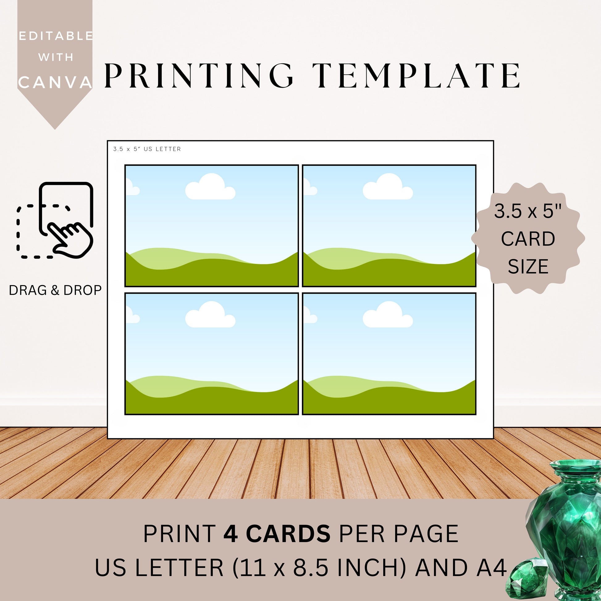 Printing Template 3.5 x 5inch Print and Cut Canva Multi Page Template 3.5x5" Blank Card Layout Frame Affirmation Manifestation US Letter A4