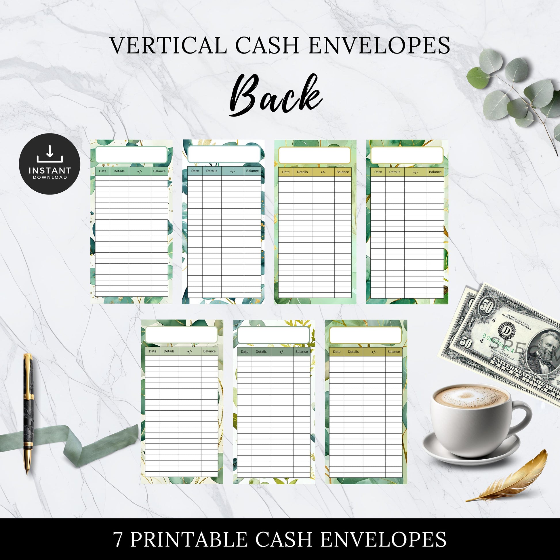 Cash Envelopes Eucalyptus Leaf, Budgeting, Money, Saving, Printable PDF, Tracker, Tracking, Expense, Organizer, Finance, tools, management