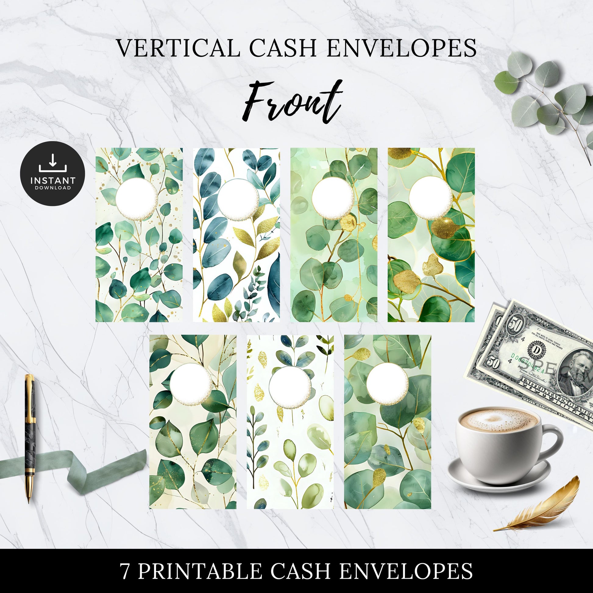 Cash Envelopes Eucalyptus Leaf, Budgeting, Money, Saving, Printable PDF, Tracker, Tracking, Expense, Organizer, Finance, tools, management