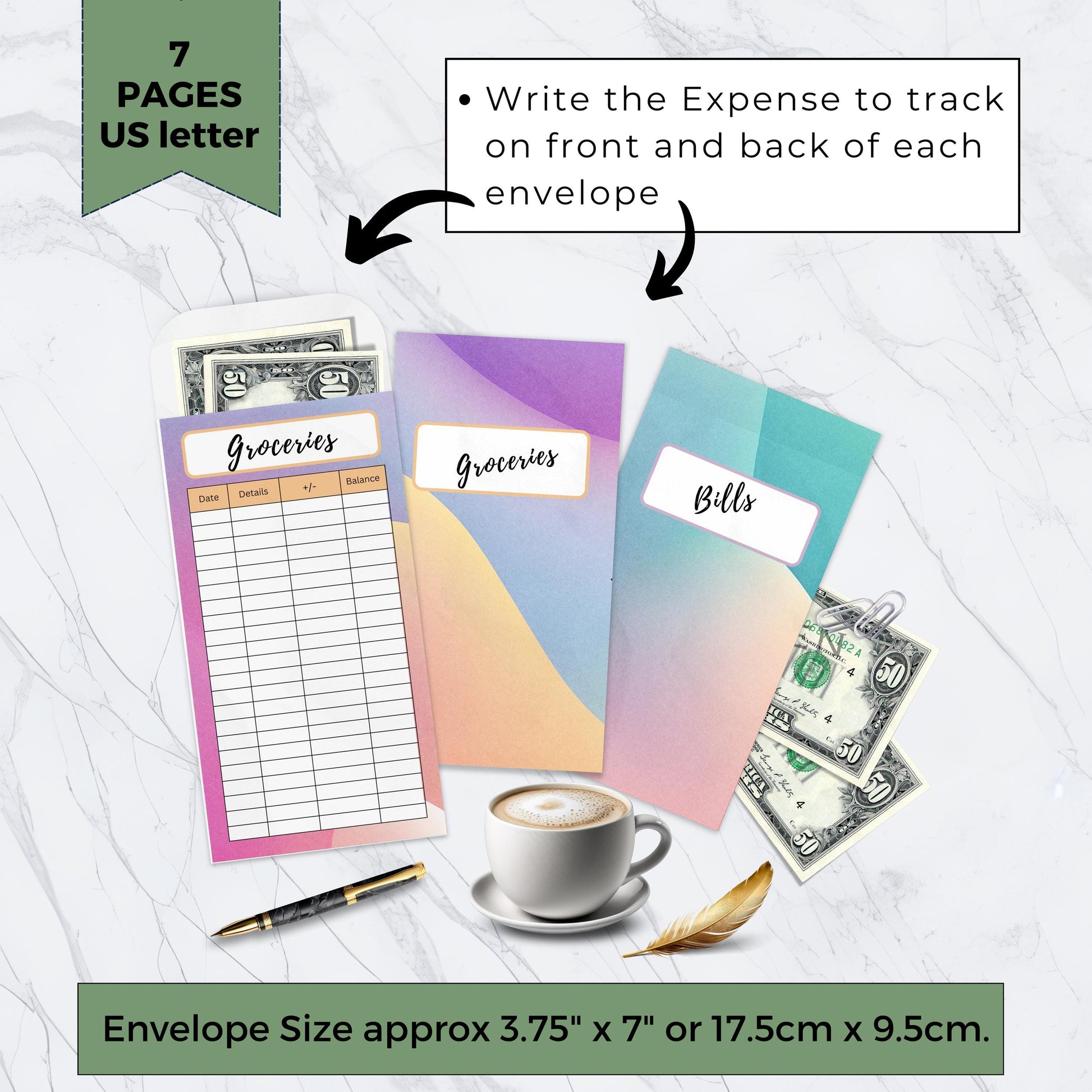 Cash Envelopes Rainbow, Budgeting, Money, Saving, Printable PDF, Tracker, Tracking, Expense, Organizer, Finance, tools, management, Multi