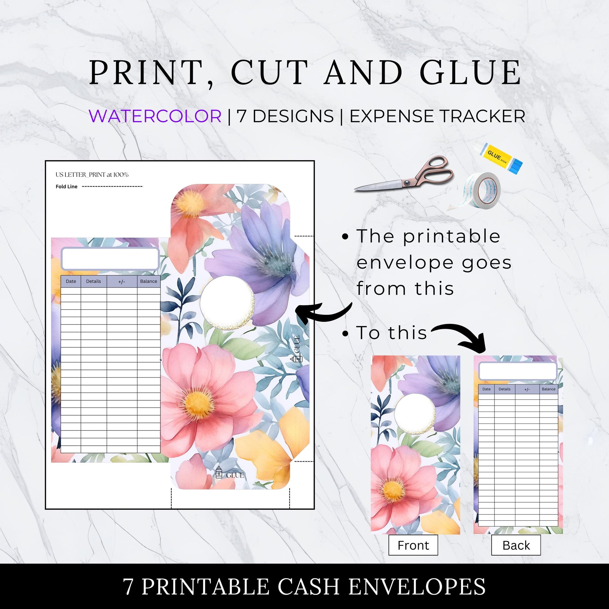Floral Watercolor Cash Envelopes, Budgeting, Money, Saving, Printable PDF, Tracker, Tracking, Expense, Organizer, Finance, management, tools