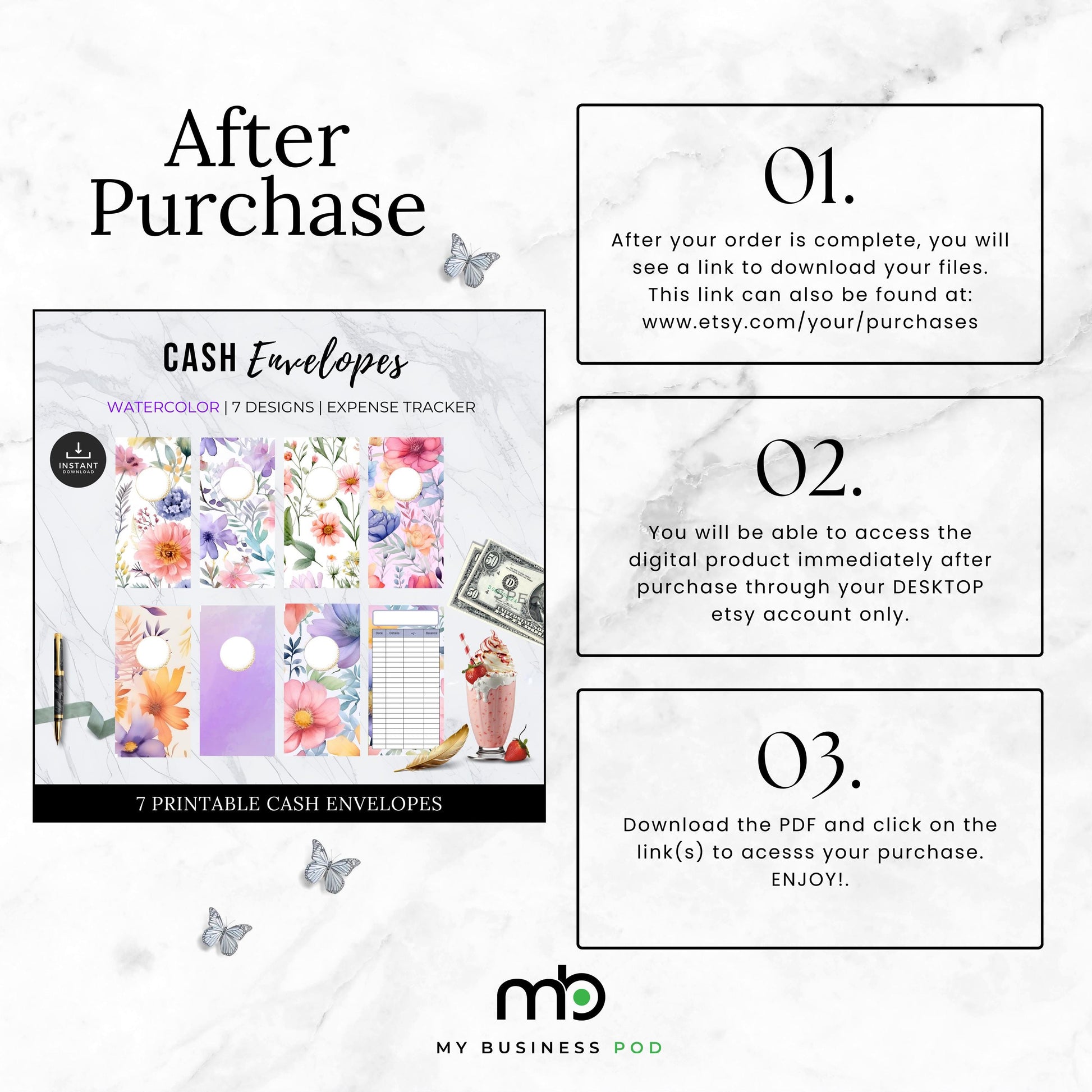 Floral Watercolor Cash Envelopes, Budgeting, Money, Saving, Printable PDF, Tracker, Tracking, Expense, Organizer, Finance, management, tools