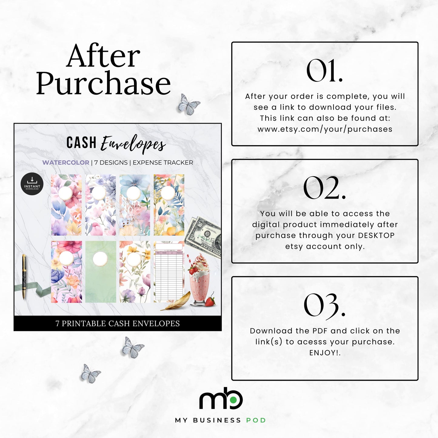 Floral Watercolor Cash Envelopes, Budgeting, Money, Saving, Printable PDF, Tracker, Tracking, Expense, Organizer, Finance, vertical, tools