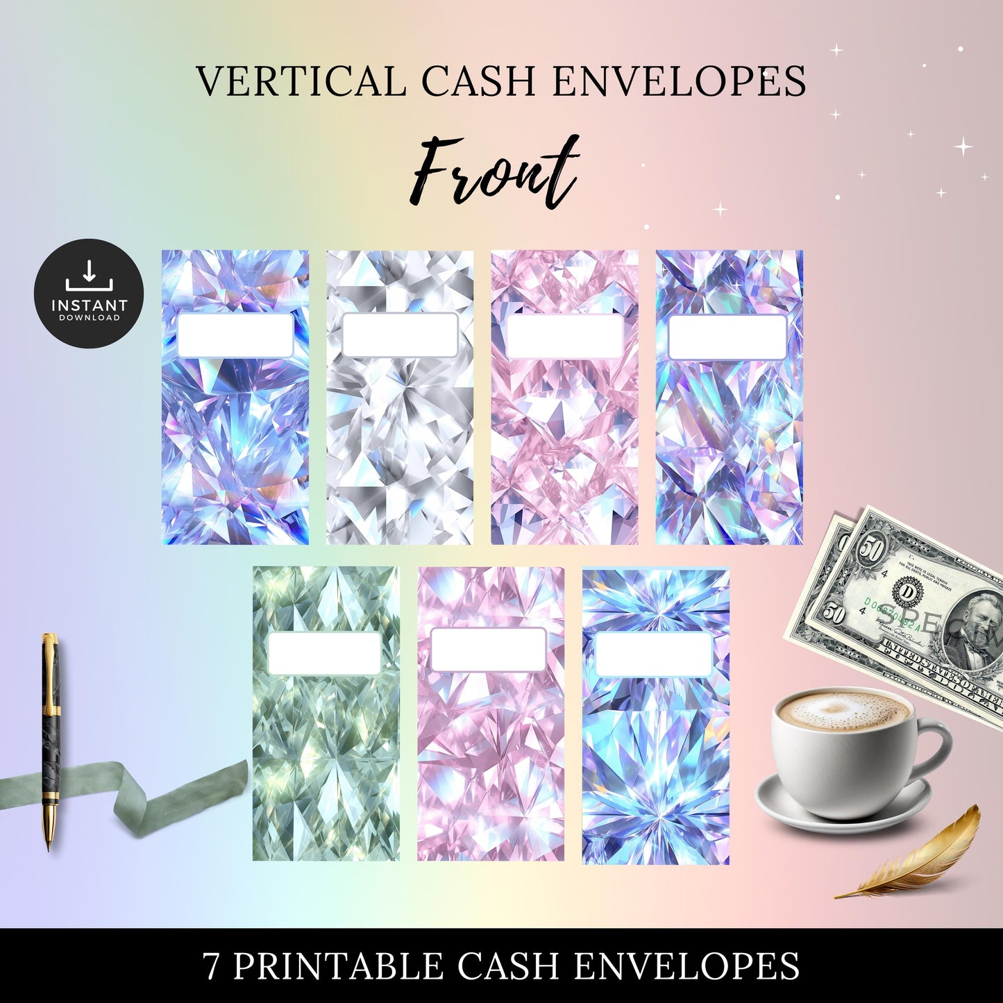 Cash Envelopes Diamond Sparkle design, Budgeting, Money, Saving, Printable PDF, Tracker, Tracking, Expense, Organizer, Finance, tools, DIY