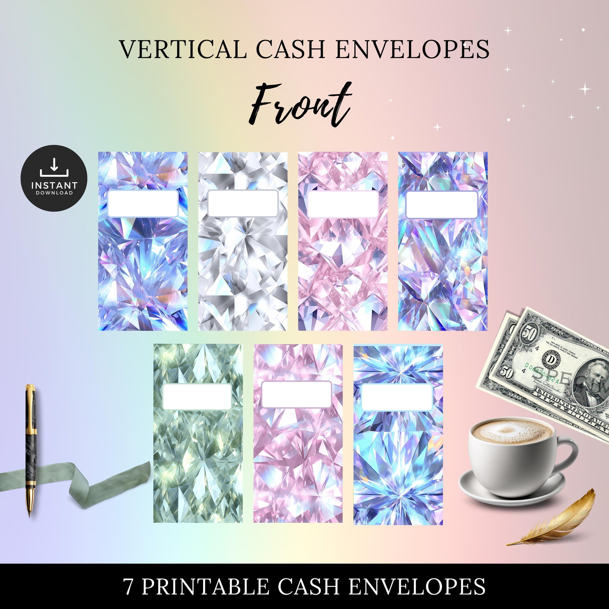 Cash Envelopes Diamond Sparkle design, Budgeting, Money, Saving, Printable PDF, Tracker, Tracking, Expense, Organizer, Finance, tools, DIY