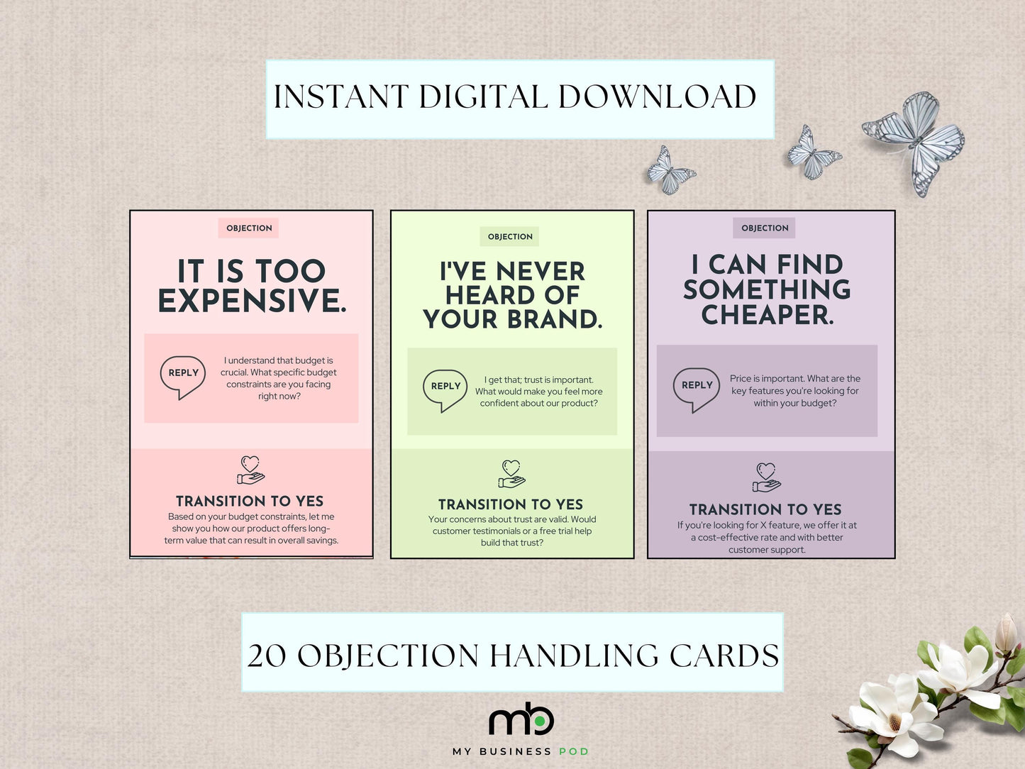 Objection Handling Cards, Sales Tools, Deal Breaker, Customer Service Aid, Techniques, Business, Sales Training, Communication, Closing Tips