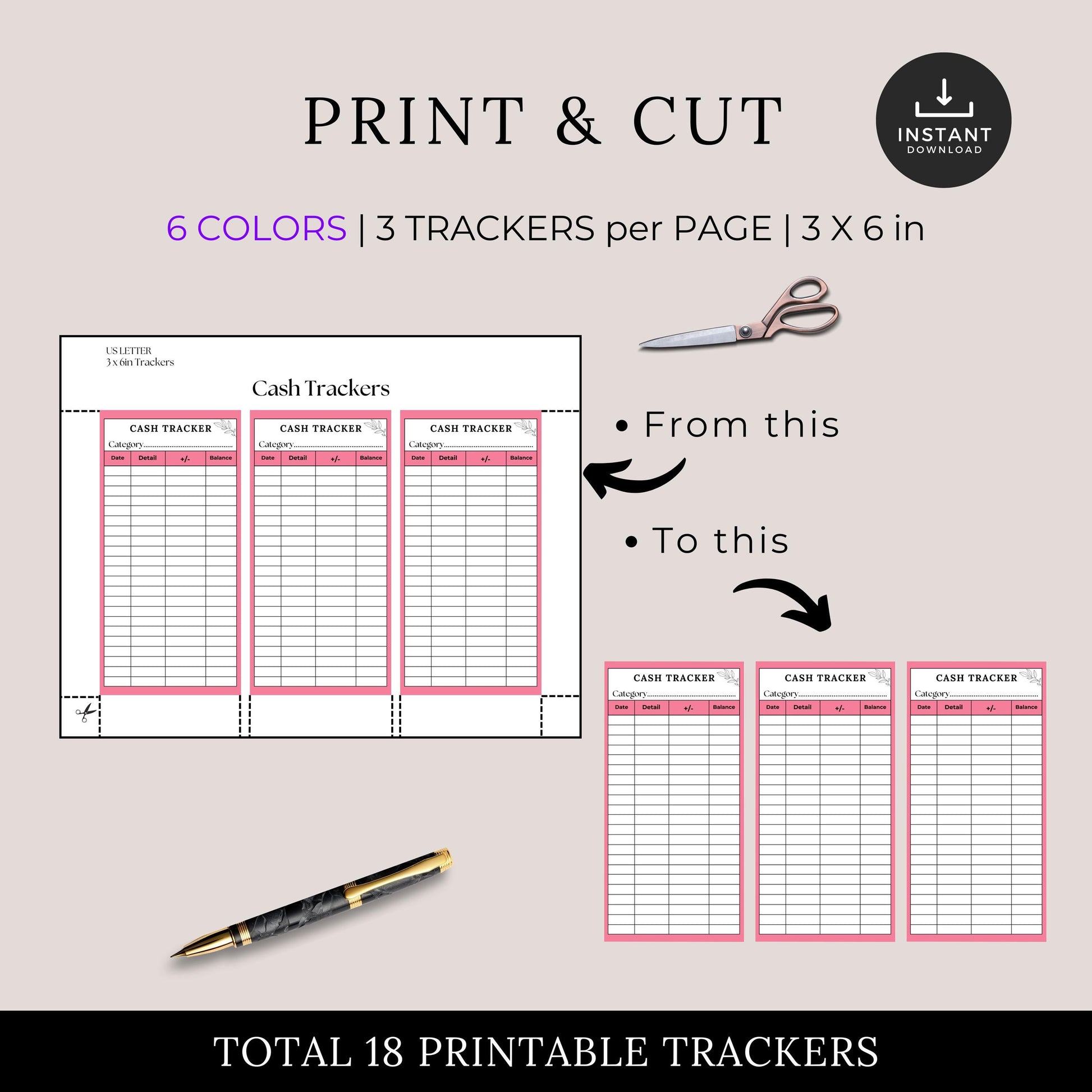 Cash Tracker, Budgeting, Money, Saving, Printable PDF, Colored Trackers, Tracking, Expense, Organizer, Finance, tools, management, DIY, Log