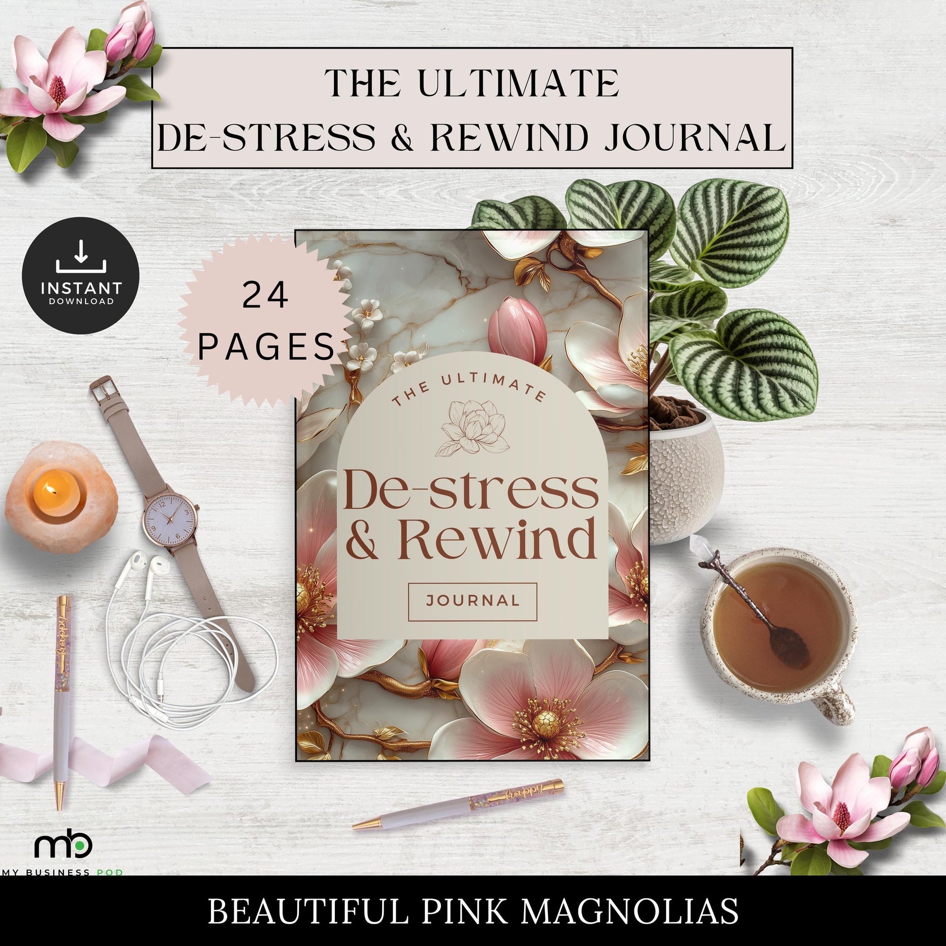 De-stress and Rewind Journal, self-care, mindfulness, gratitude, stress relief, daily reflection, goals planner, self-discovery, positivity