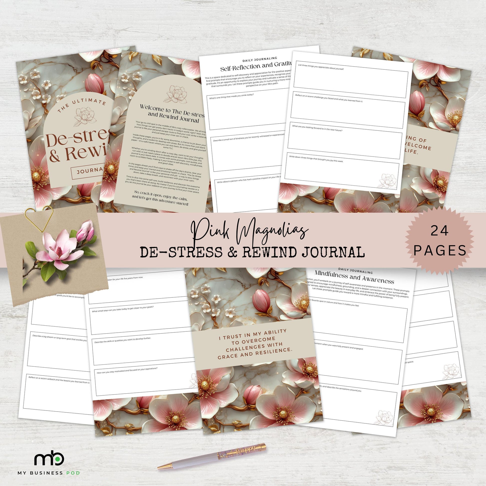 De-stress and Rewind Journal, self-care, mindfulness, gratitude, stress relief, daily reflection, goals planner, self-discovery, positivity
